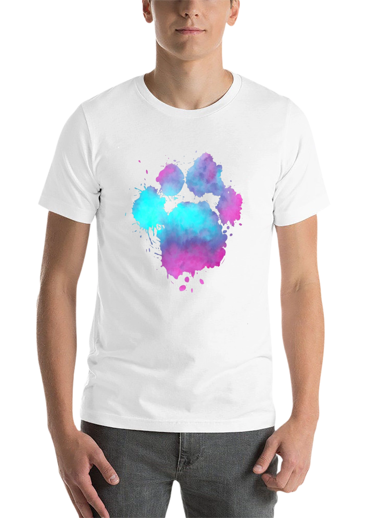 Black Watercolor Paw Print Graphic Tee - Black Cotton Blend view 14