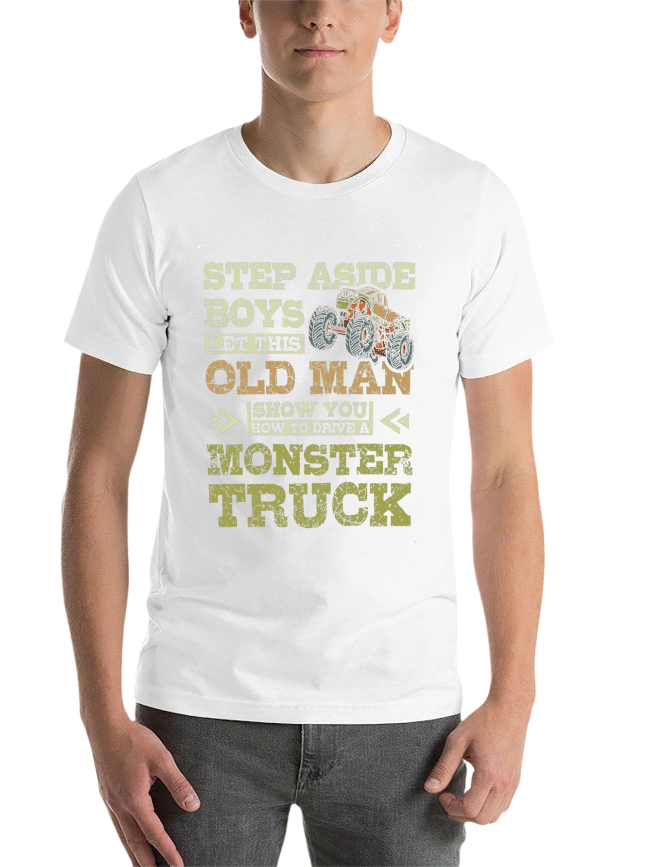 Black Funny Old Man Monster Truck T-Shirt view 14