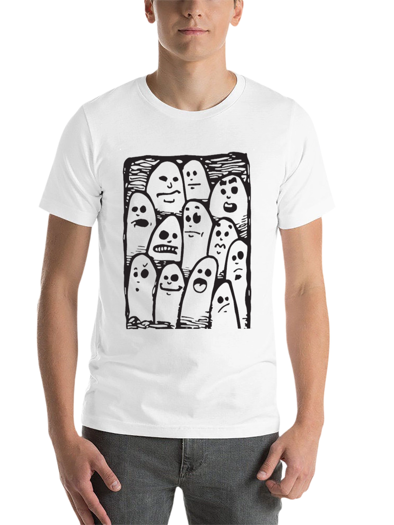 Black Whimsical Ghost Print Black T-Shirt view 14