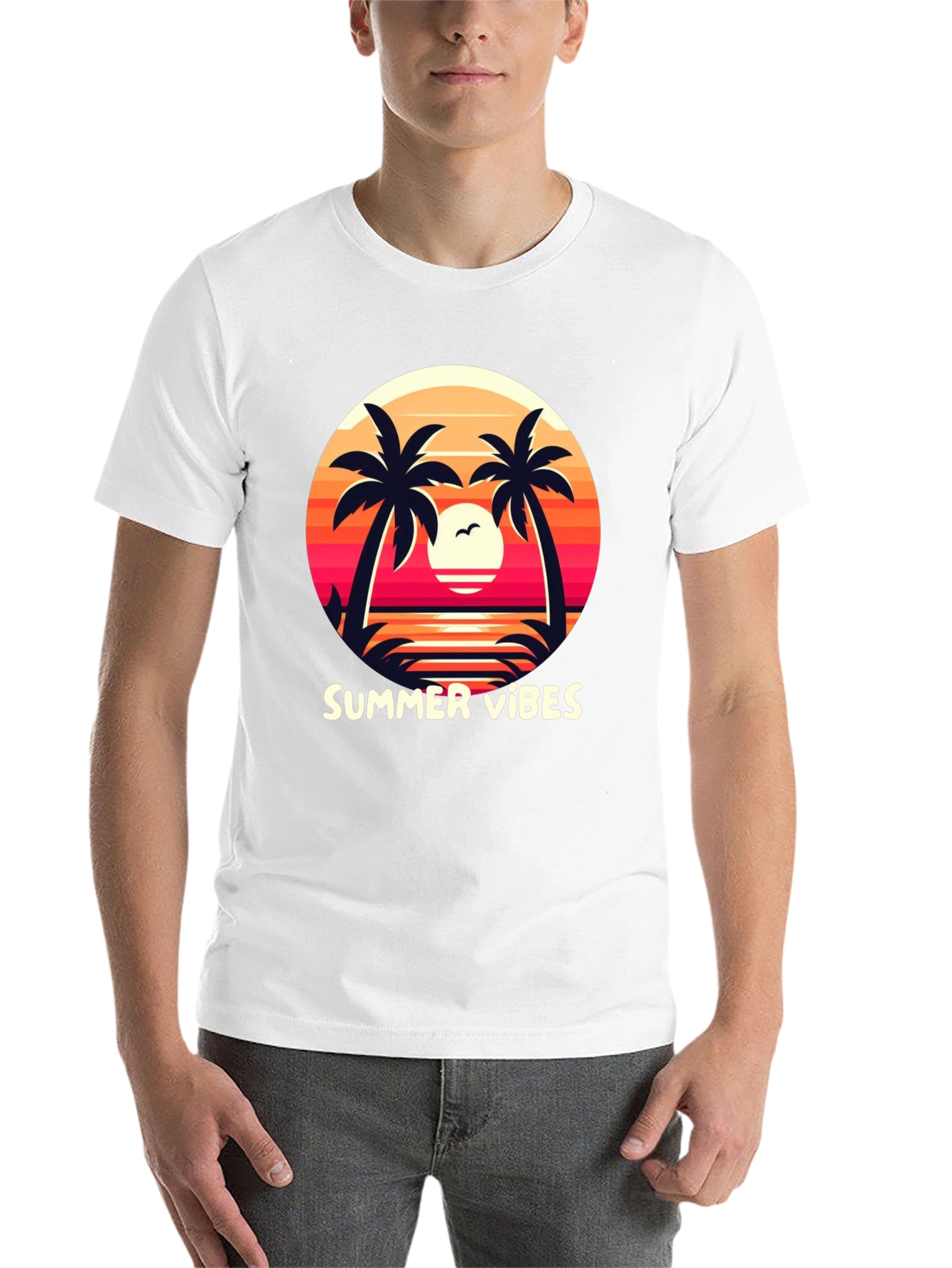 Black Summer Vibes Graphic Tee - Palm Tree Sunset Design view 14