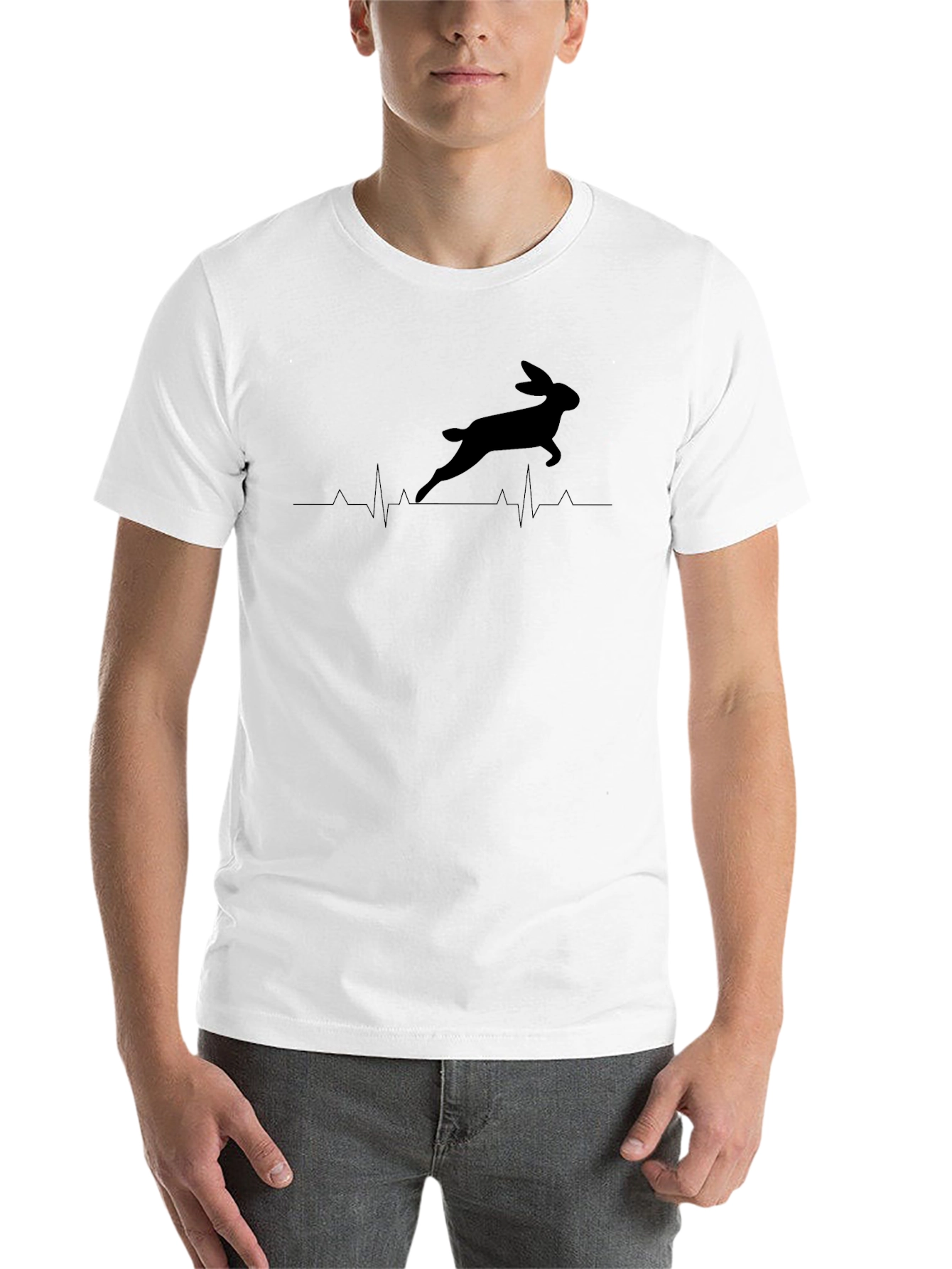 Black Hare Heartbeat T-Shirt - Black Crew Neck view 14