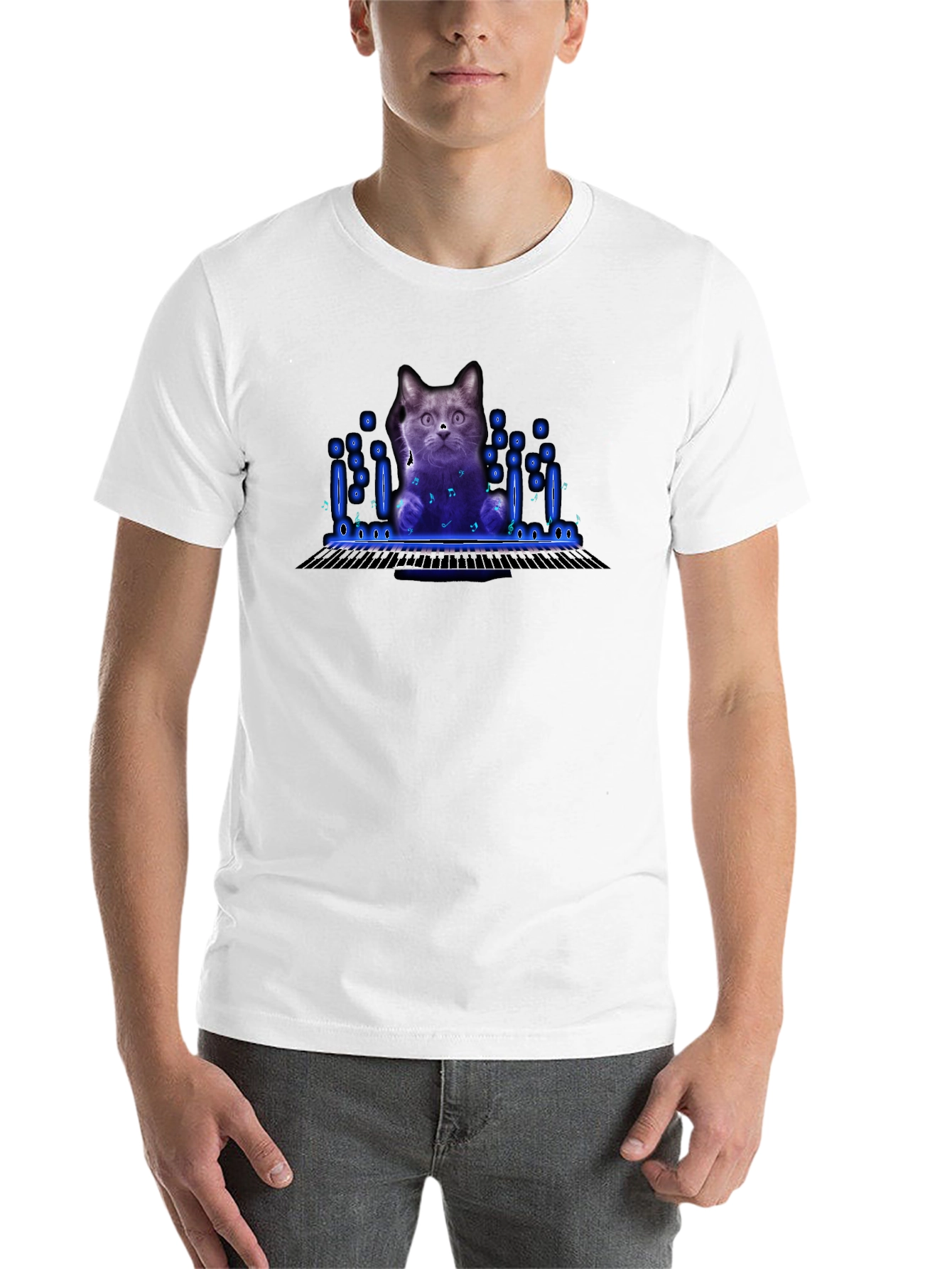 Black Cat Playing Piano Graphic T-Shirt view 14