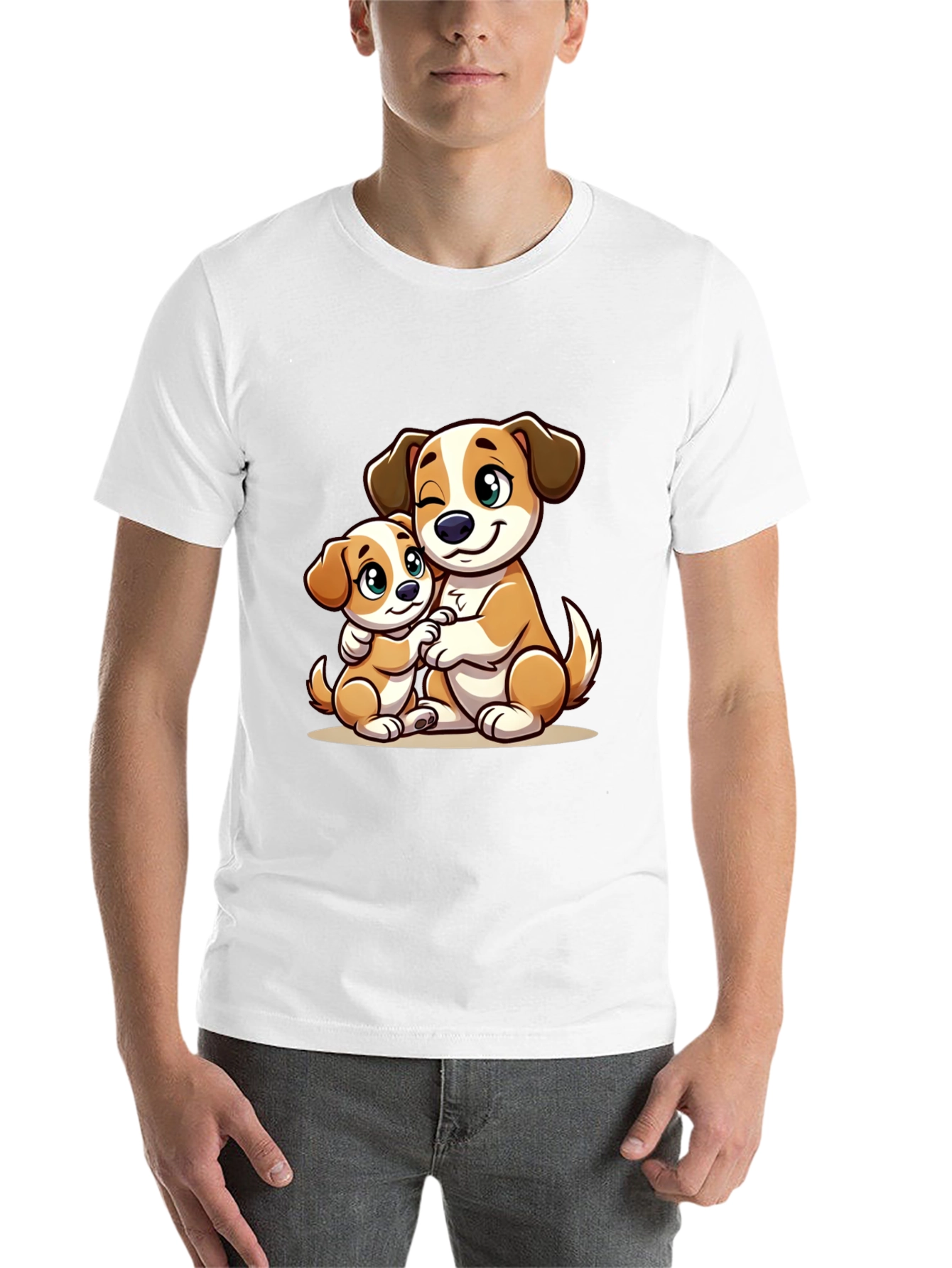 Black Cute Dog Hug T-Shirt - Black view 14