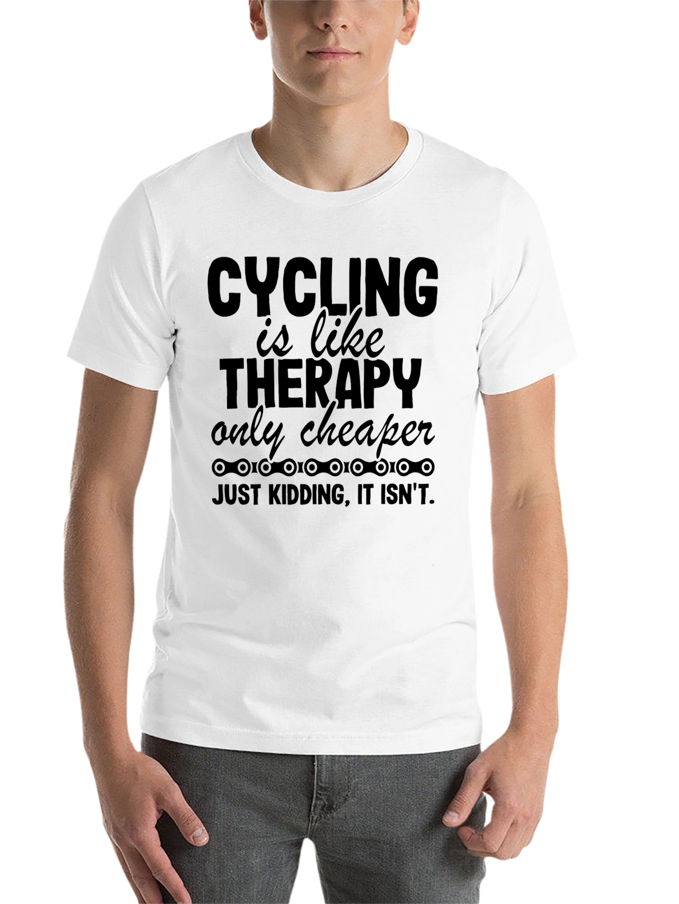 Black Cycling Therapy Funny T-Shirt - Black view 14