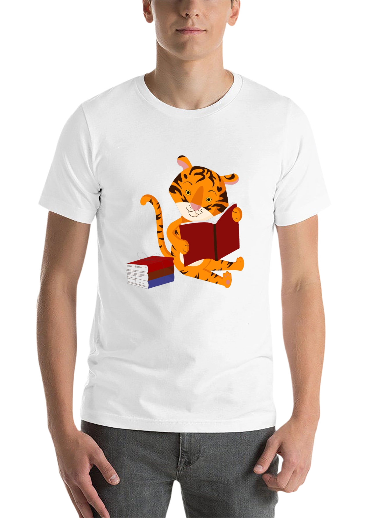 Black Cute Tiger Reading Book Graphic T-Shirt view 14