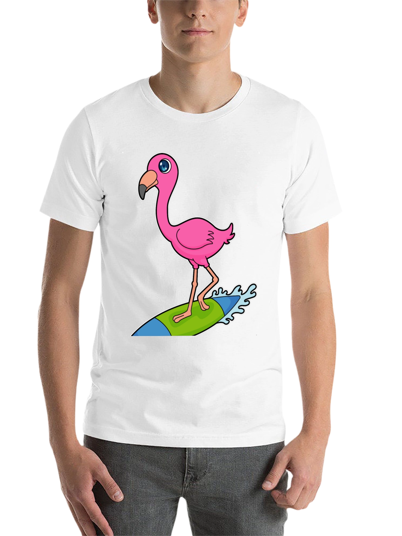 Black Surfing Flamingo Graphic Tee - Black Cotton T-Shirt view 14