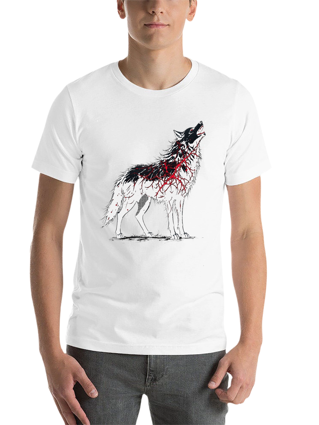 Black Wolf Graphic Print T-Shirt - Black view 14