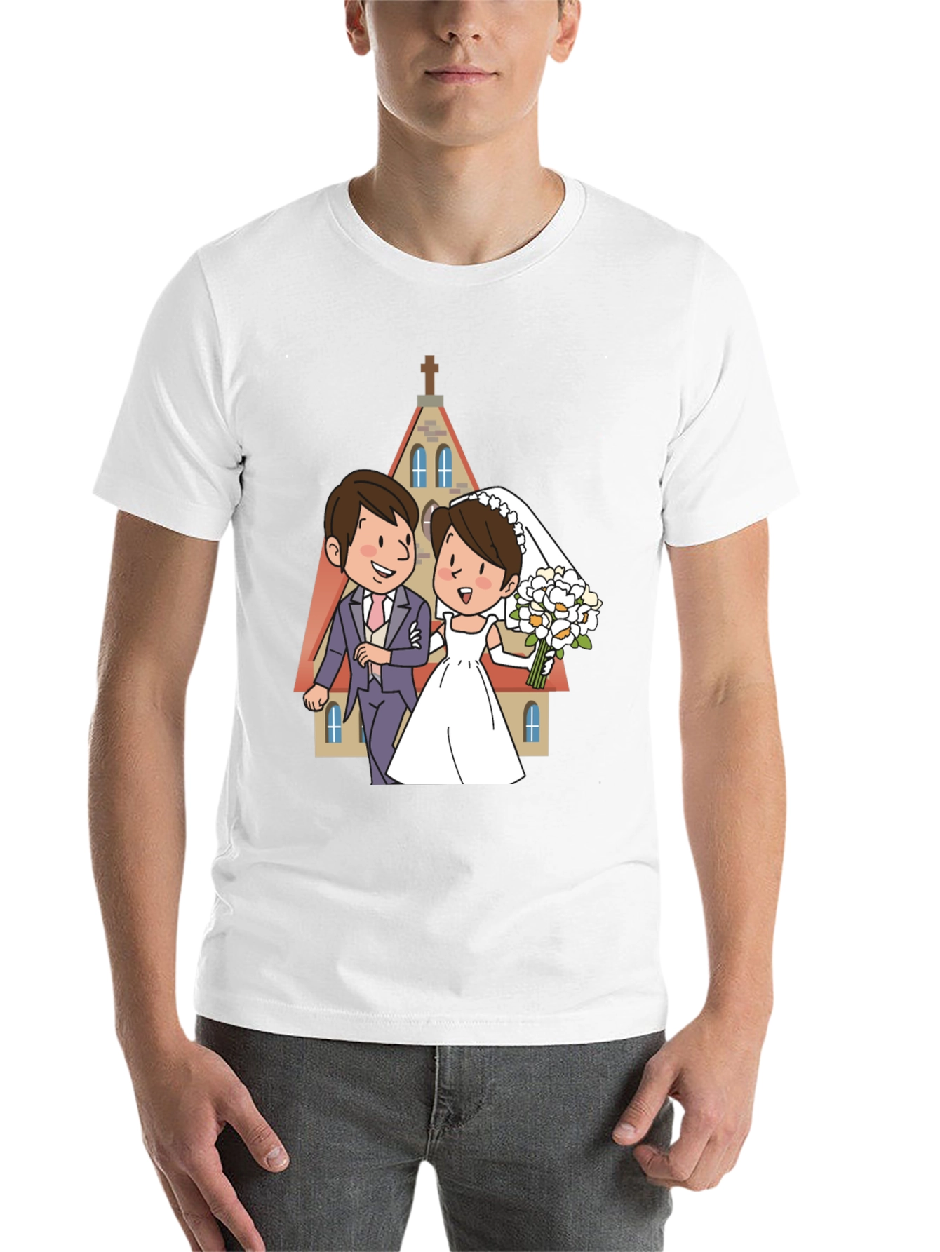 Wedding Cartoon Graphic Tee - Black - 14