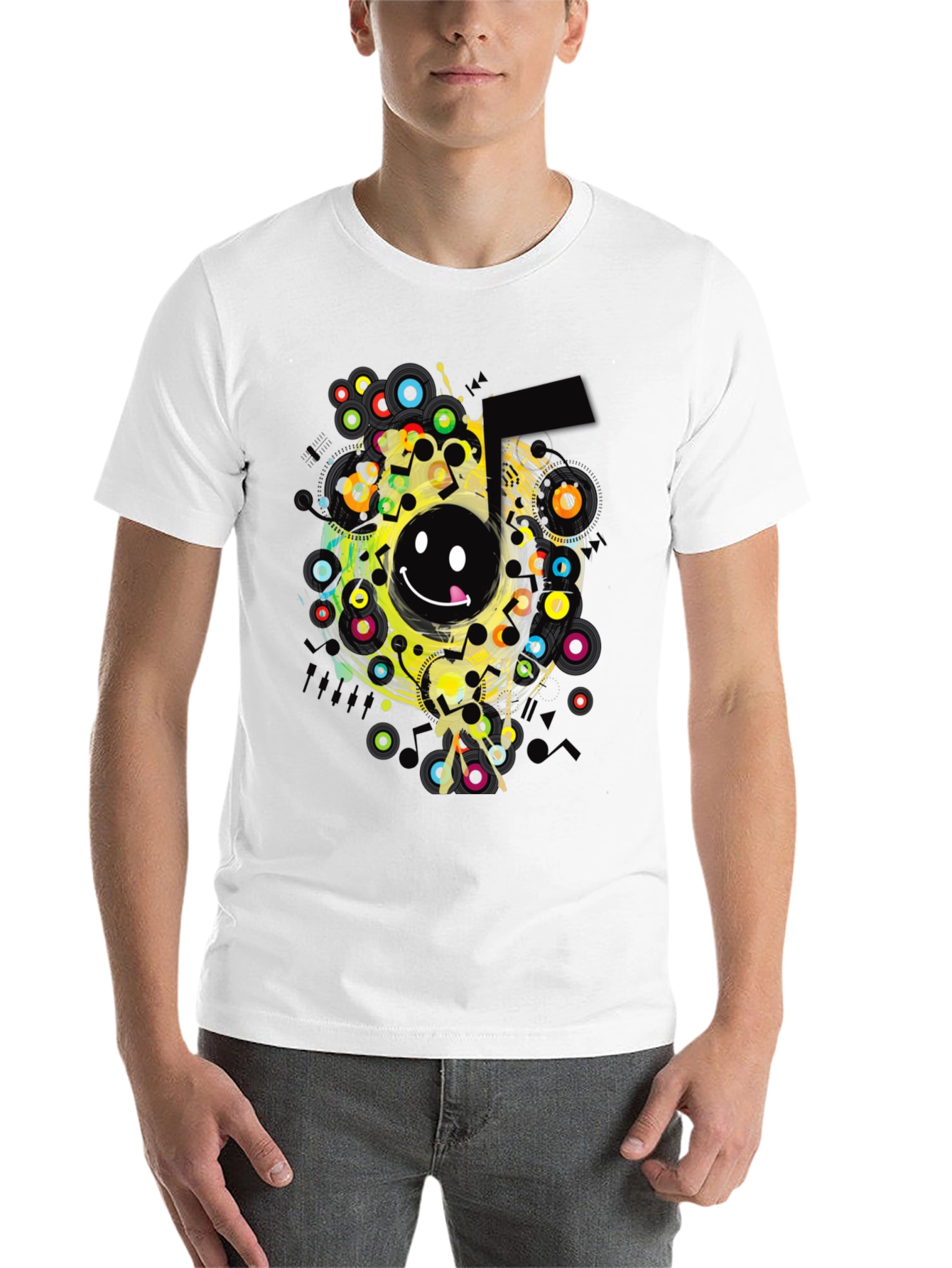 Black Smiley Face Graphic Print Black T-Shirt view 14