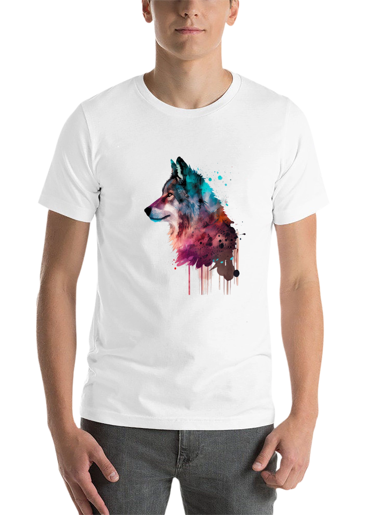 Black Watercolor Wolf Graphic Black T-Shirt view 14