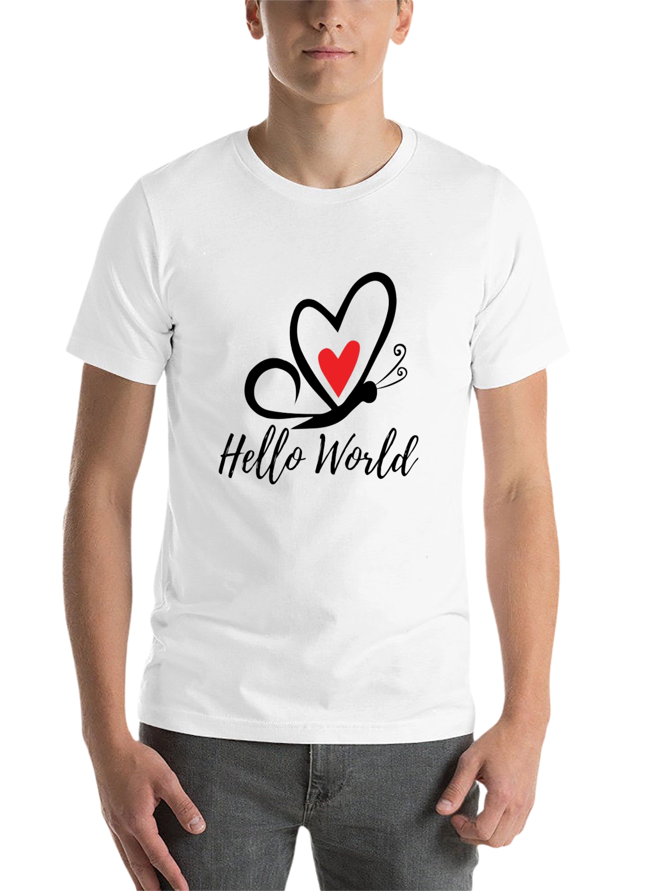 Black Hello World Butterfly Heart Tee view 14