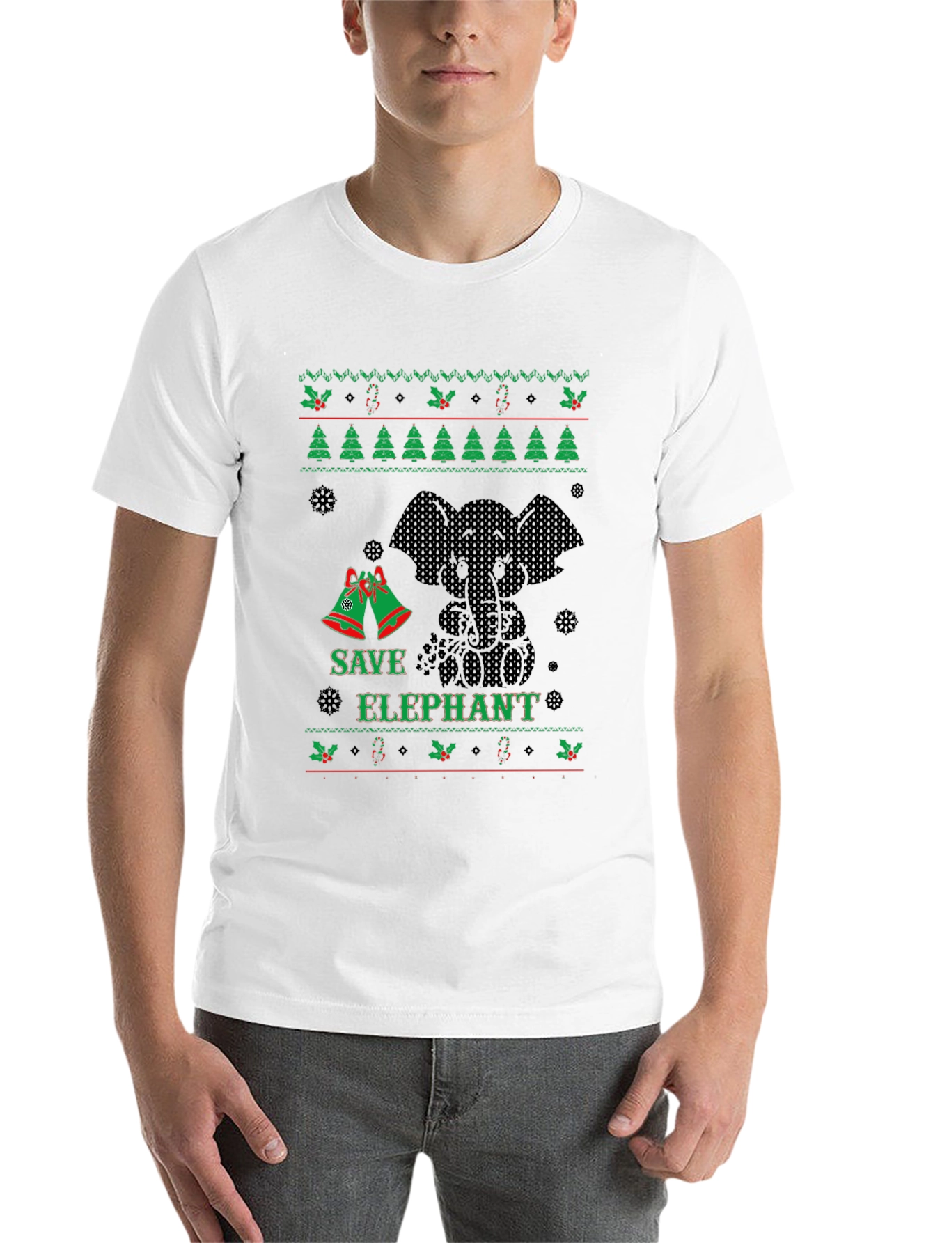 Black Save Elephant Ugly Christmas Sweater T-Shirt view 14