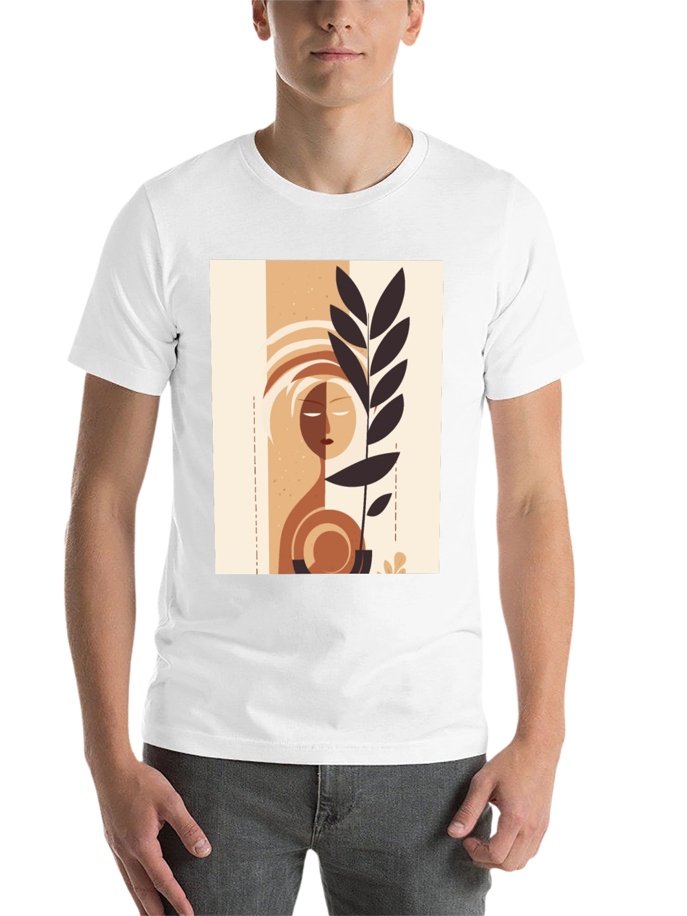 Black Abstract Face & Plant Graphic Tee - Stylish Minimalist Design view 14