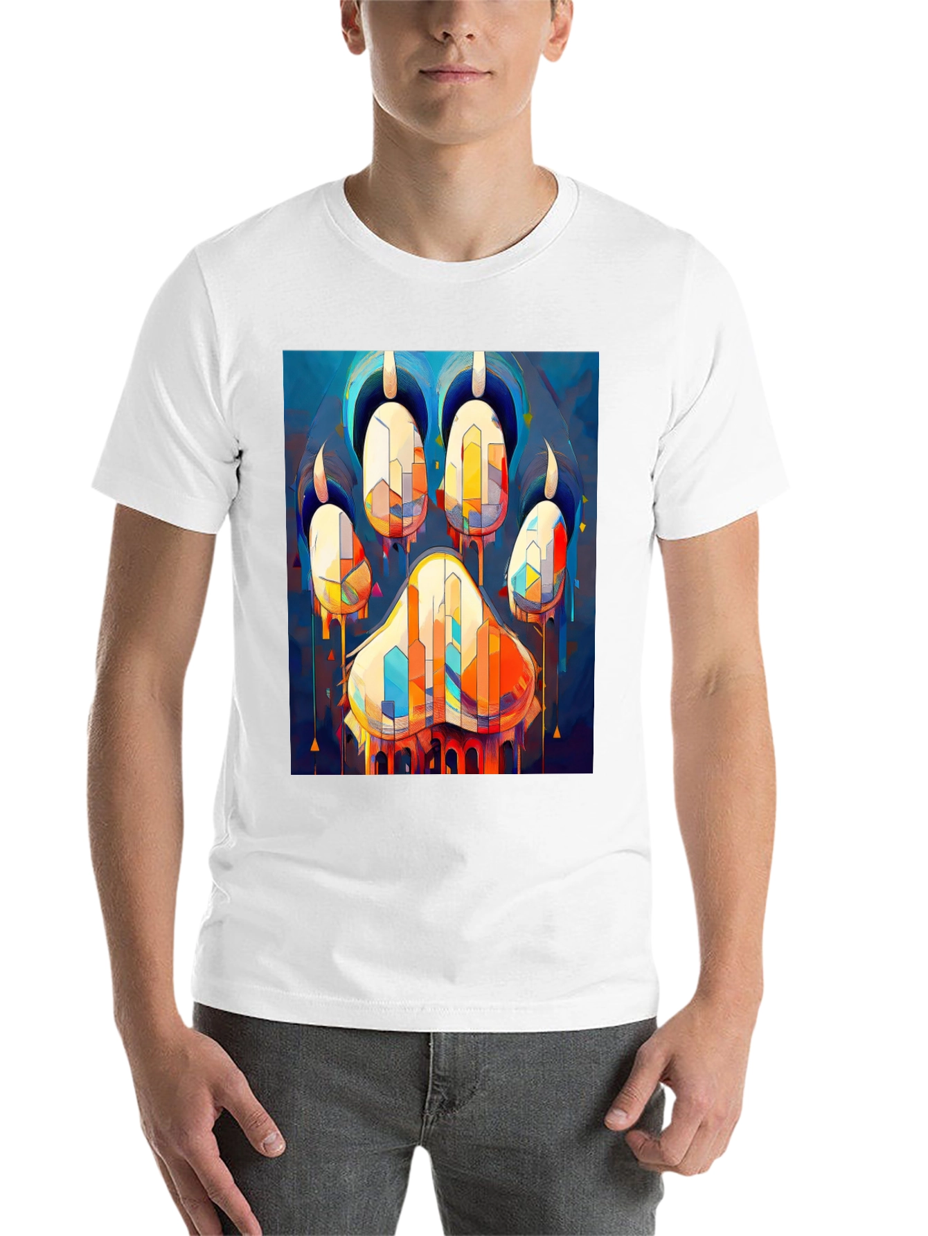 Abstract Paw Print Graphic Tee - Men's Black T-Shirt - 14