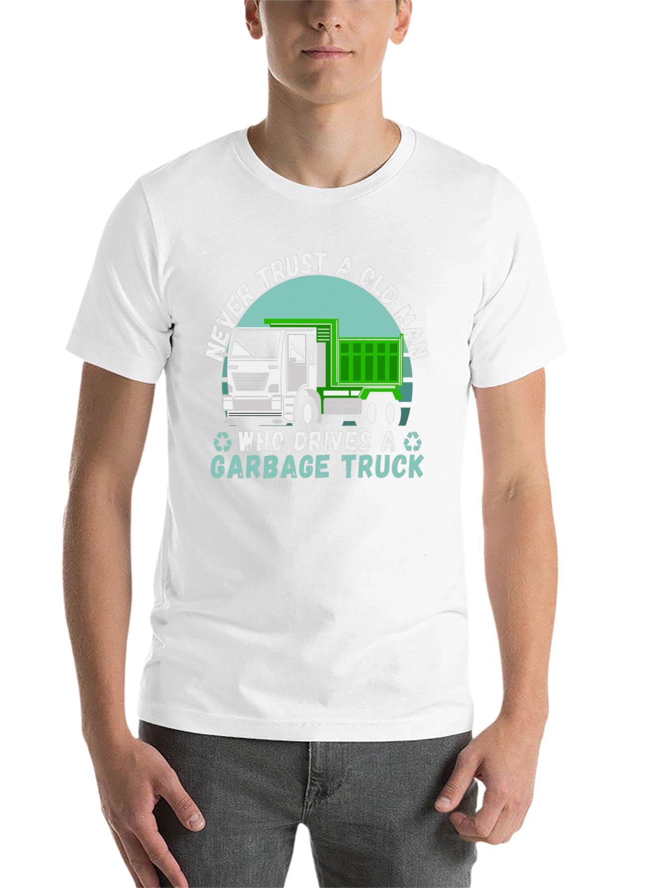 Black Never Trust Old Man Garbage Truck T-Shirt view 14