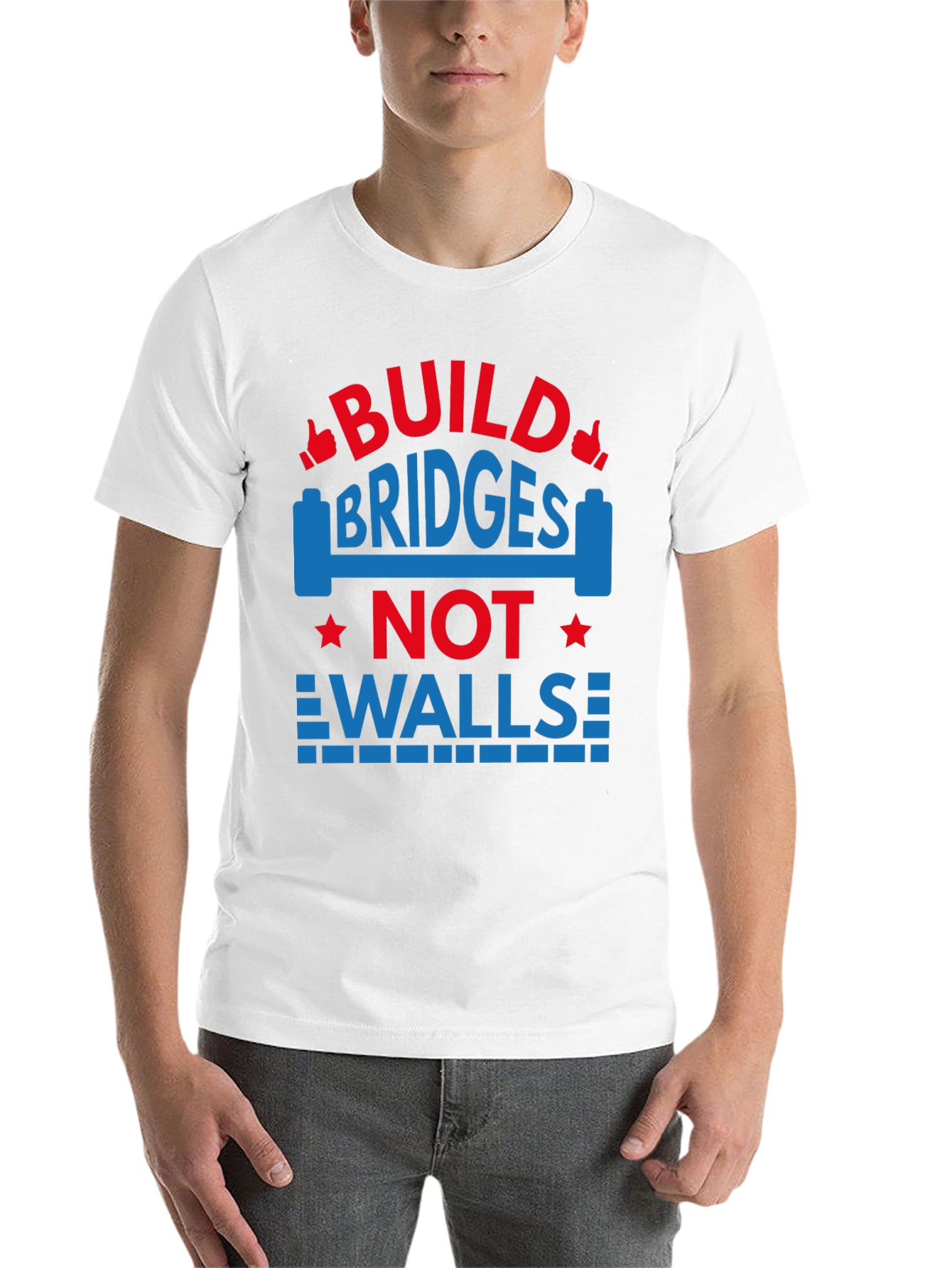 Black Build Bridges Not Walls Graphic Tee view 14