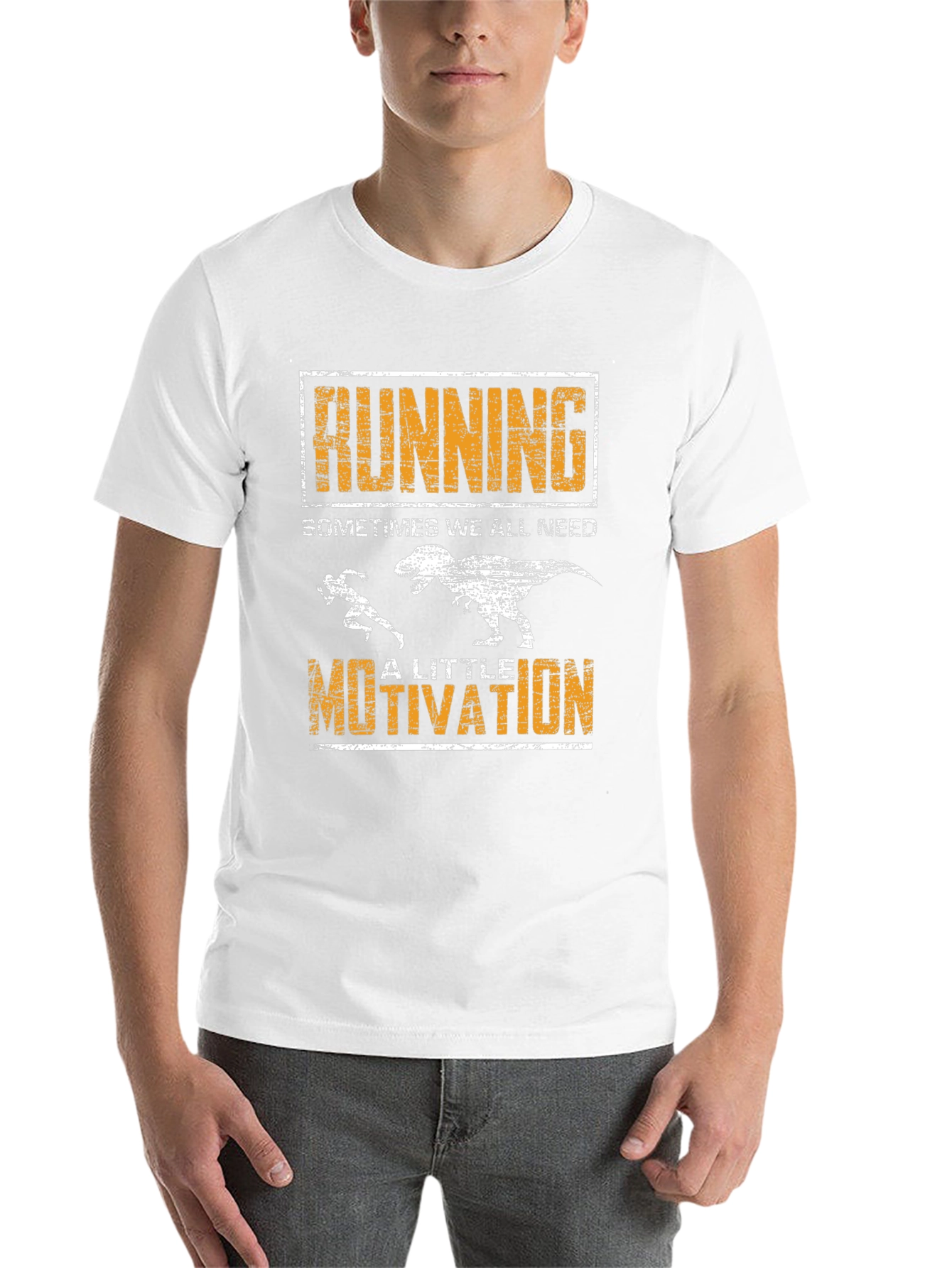 Black Running Motivation T-Shirt - Dinosaur Chase Graphic view 14