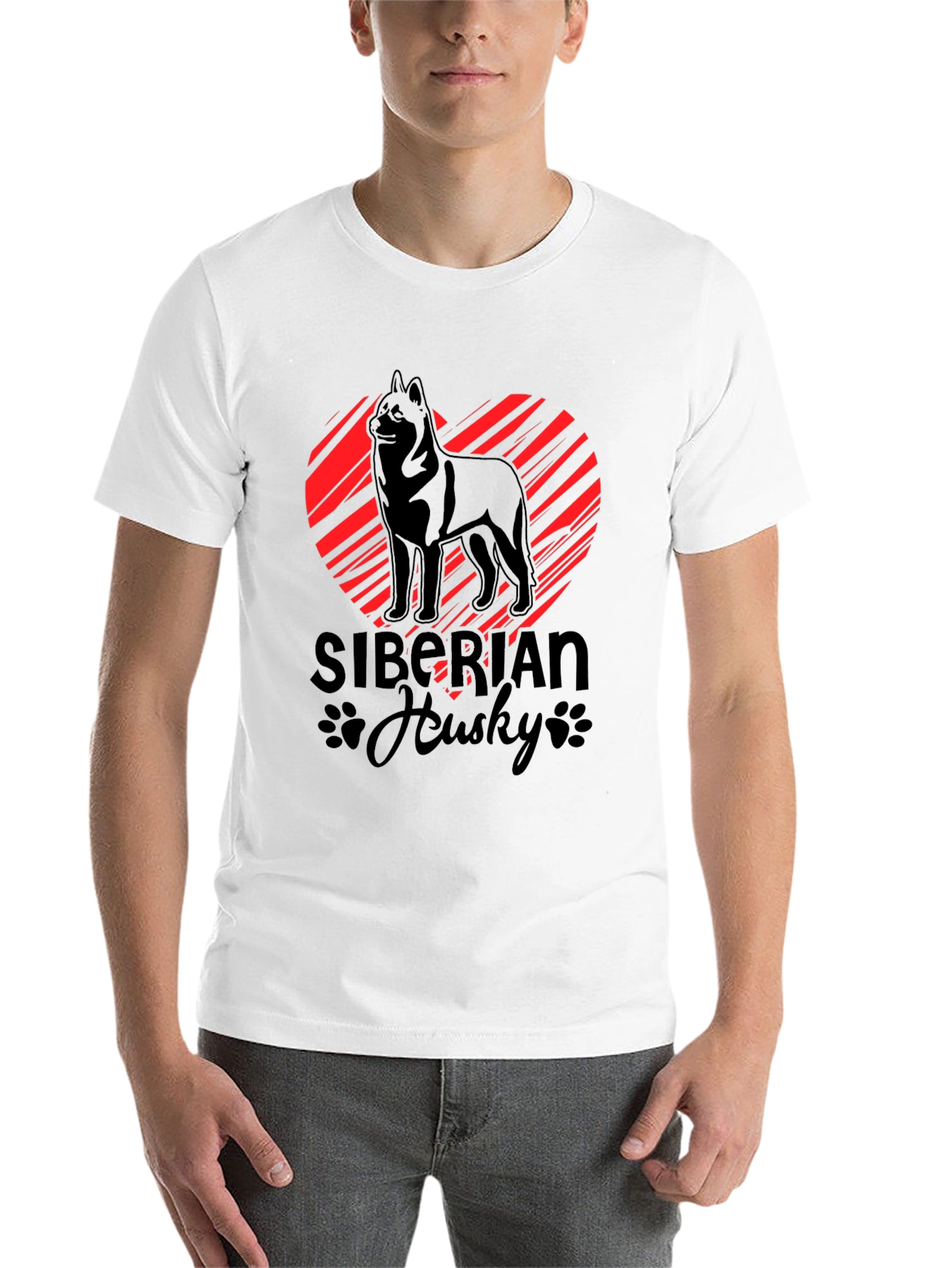 Black Siberian Husky Heart Graphic Black T-Shirt view 14