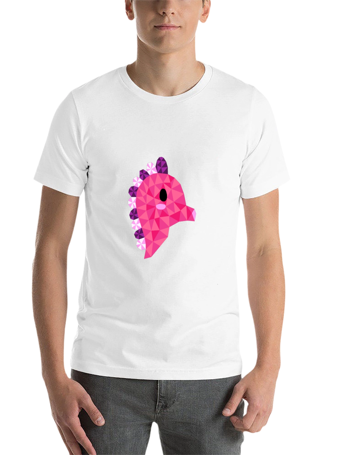 Black Geometric Pink Dinosaur Graphic T-Shirt - Modern Style view 14