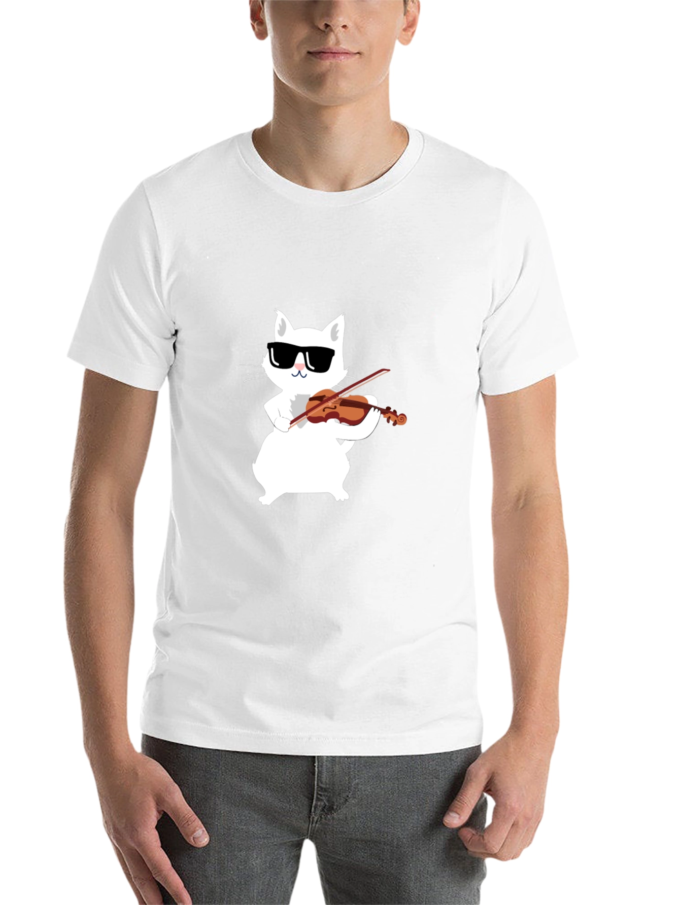 Black Cool Cat Violinist Graphic Tee view 14
