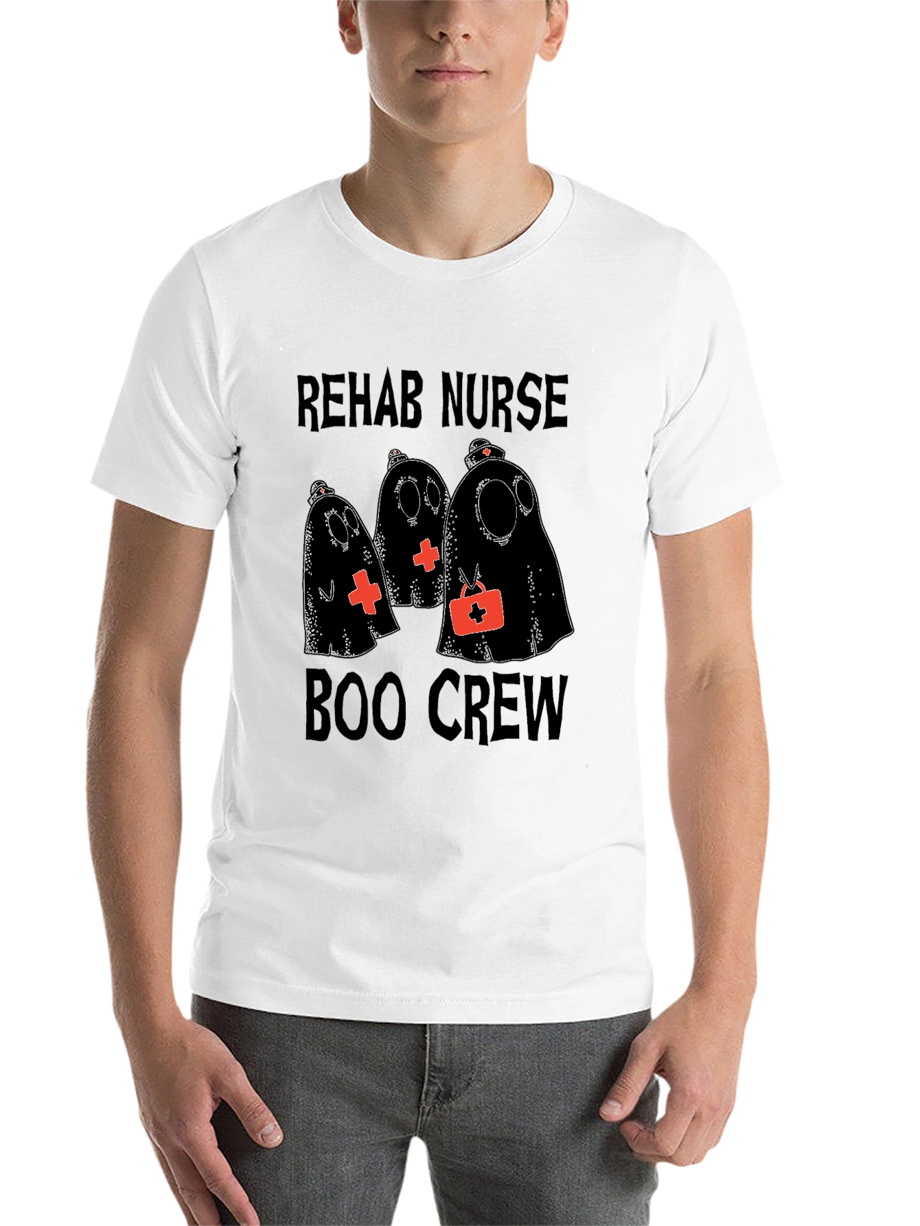 Black Rehab Nurse Boo Crew Halloween T-Shirt view 14