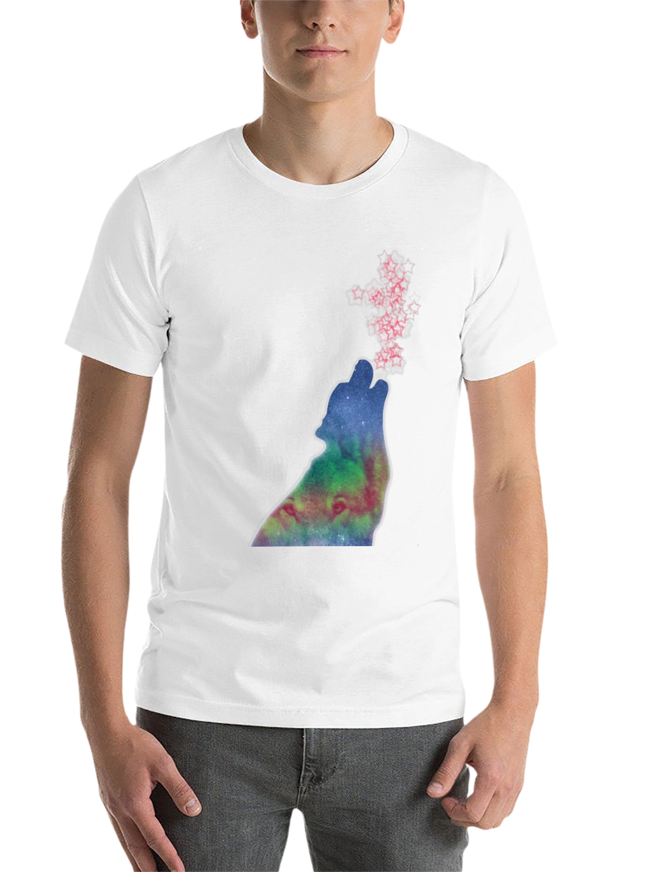 Black Galaxy Wolf Howl Graphic Tee - Soft Black Cotton view 14