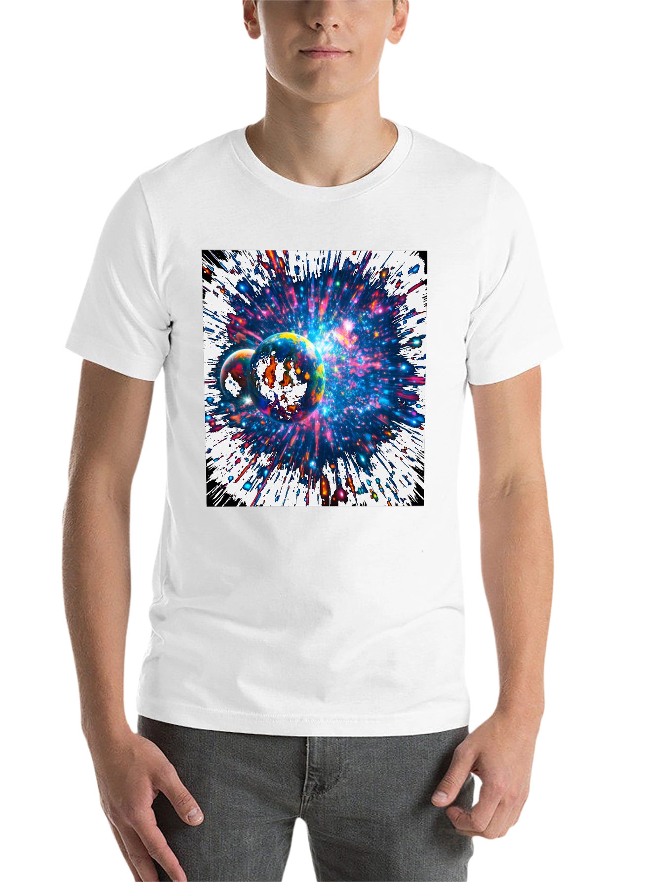 Black Cosmic Planets Graphic Tee - Black Cotton T-Shirt view 14
