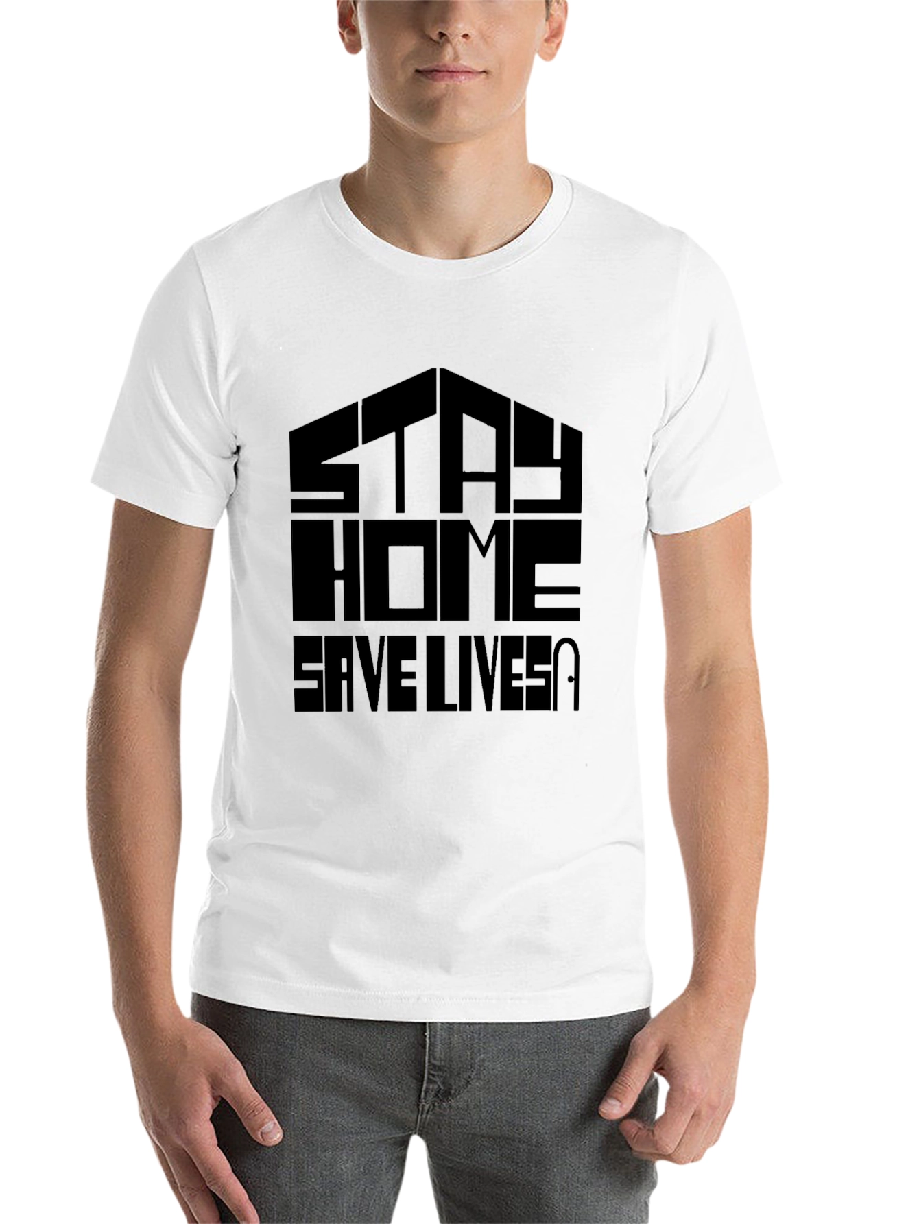 Black Stay Home Save Lives Black Graphic T-Shirt view 14
