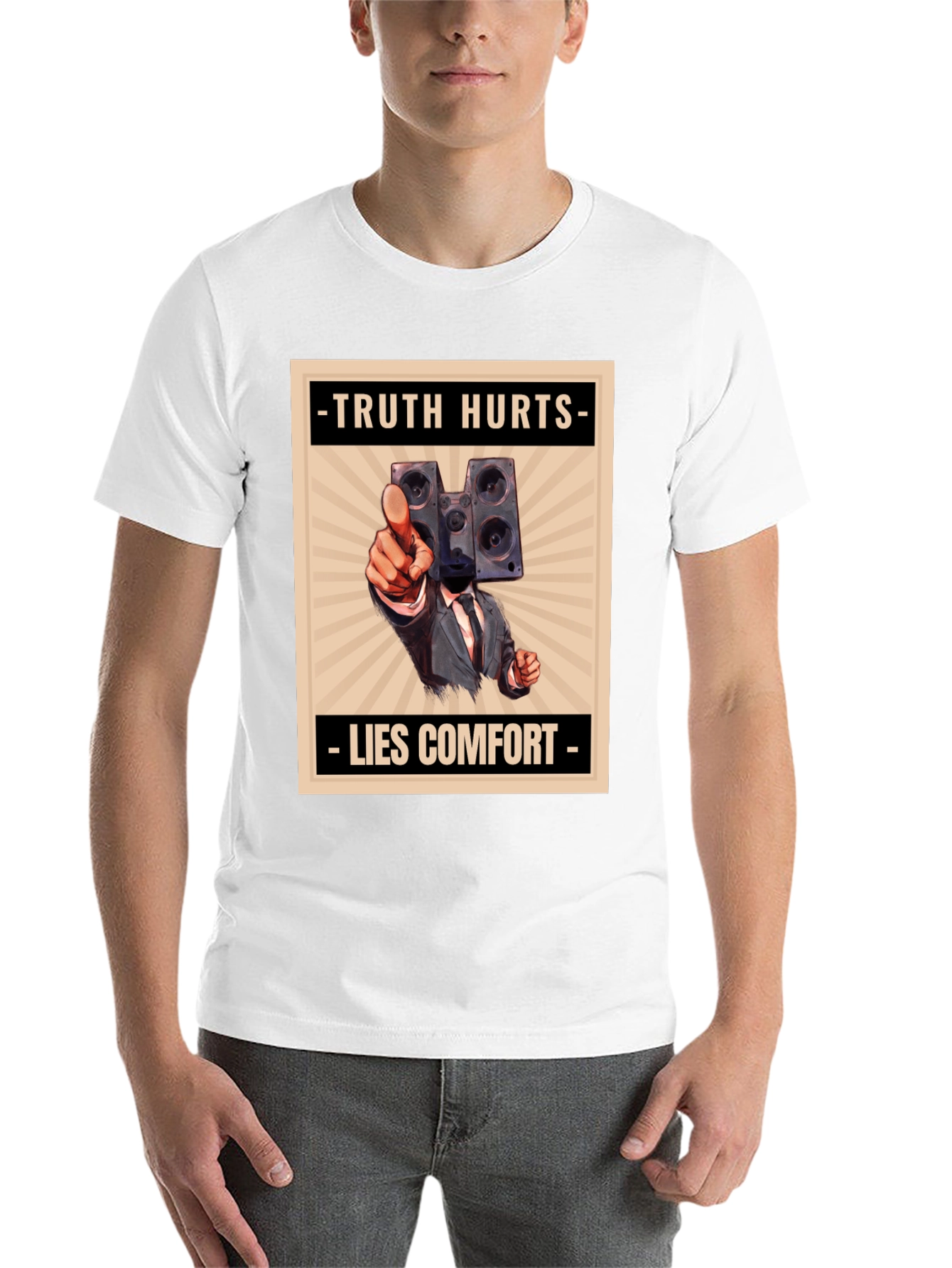 Black Truth Hurts Men's Graphic Tee - Speaker Head view 14