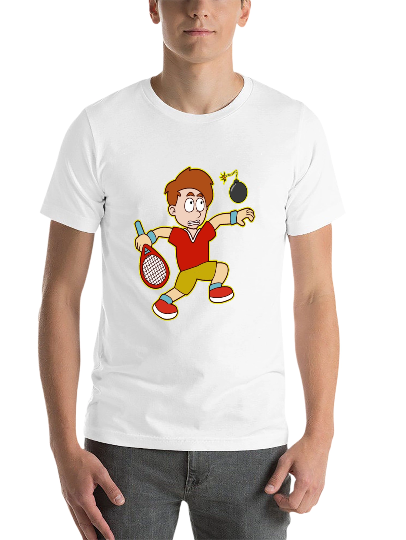 Black Funny Tennis Player Cartoon Graphic T-Shirt view 14