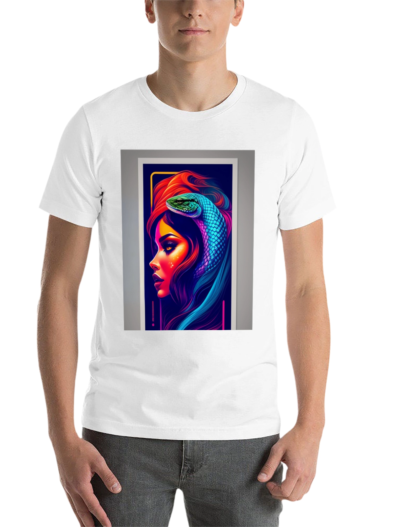 Black Neon Snake Woman Graphic Tee - Stylish & Unique view 14