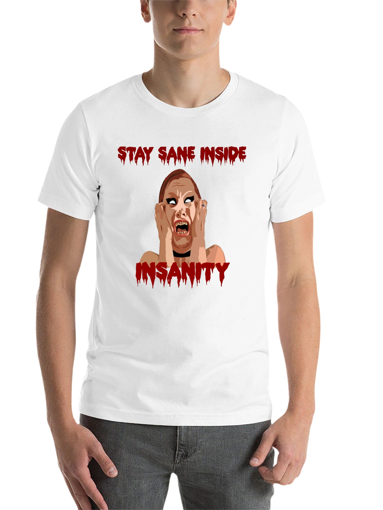 Black Stay Sane Inside Horror Graphic T-Shirt view 14