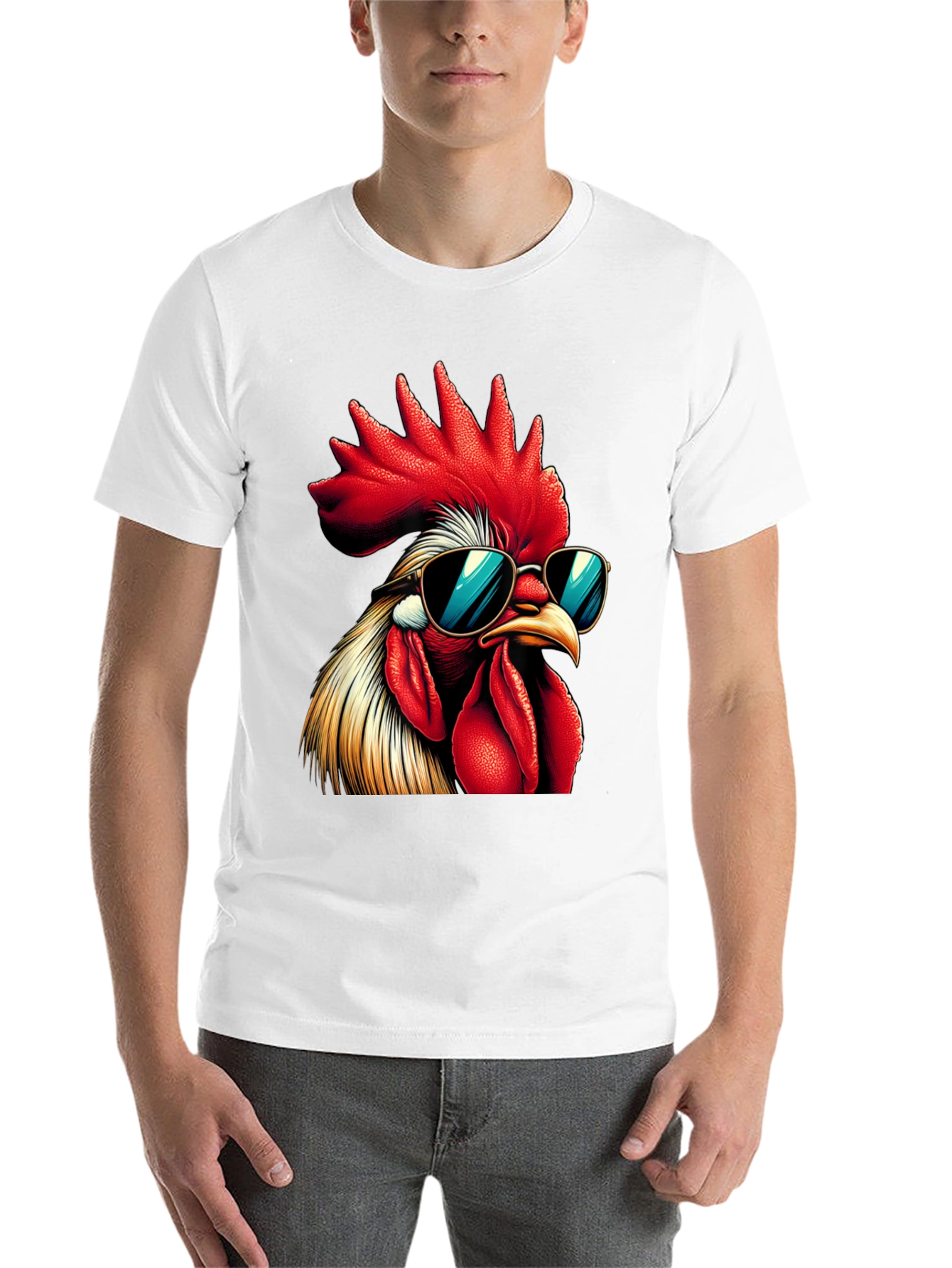Black Cool Rooster Graphic Tee - Funny Chicken T-Shirt view 14