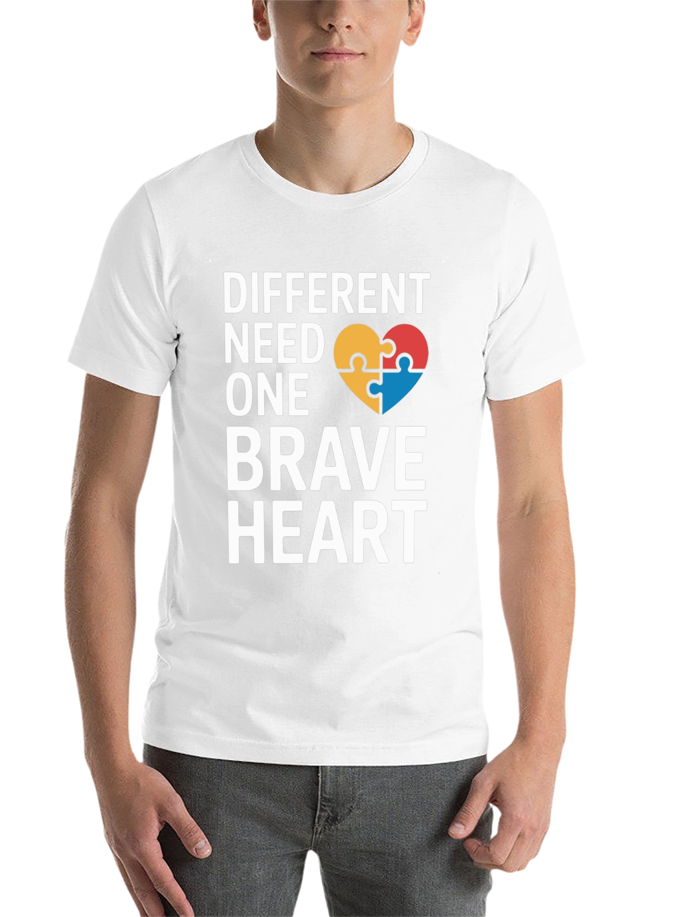 Black Different Need One Brave Heart Autism Awareness T-Shirt view 14