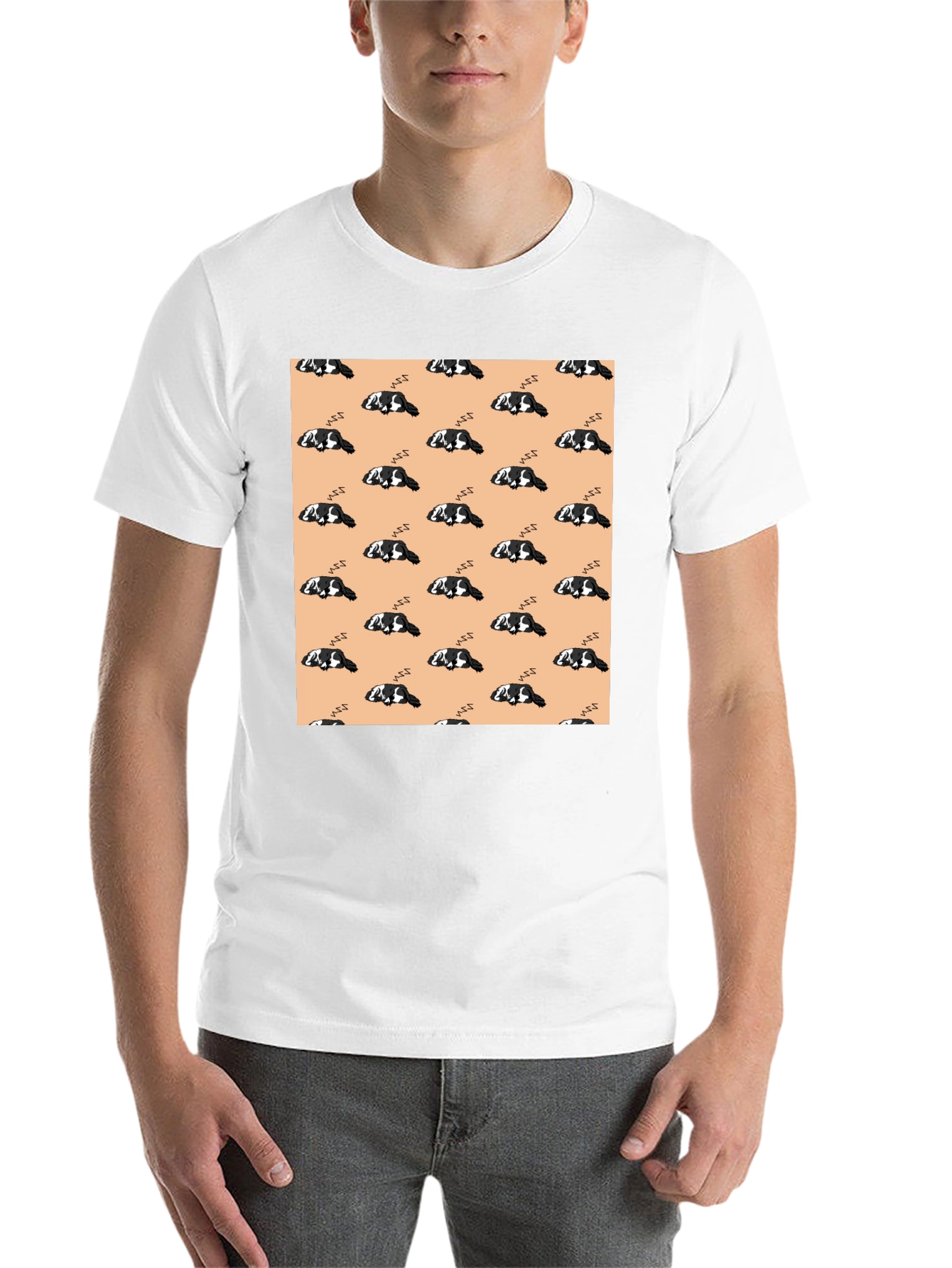 Cute Sleeping Dog Pattern Black T-Shirt - 14