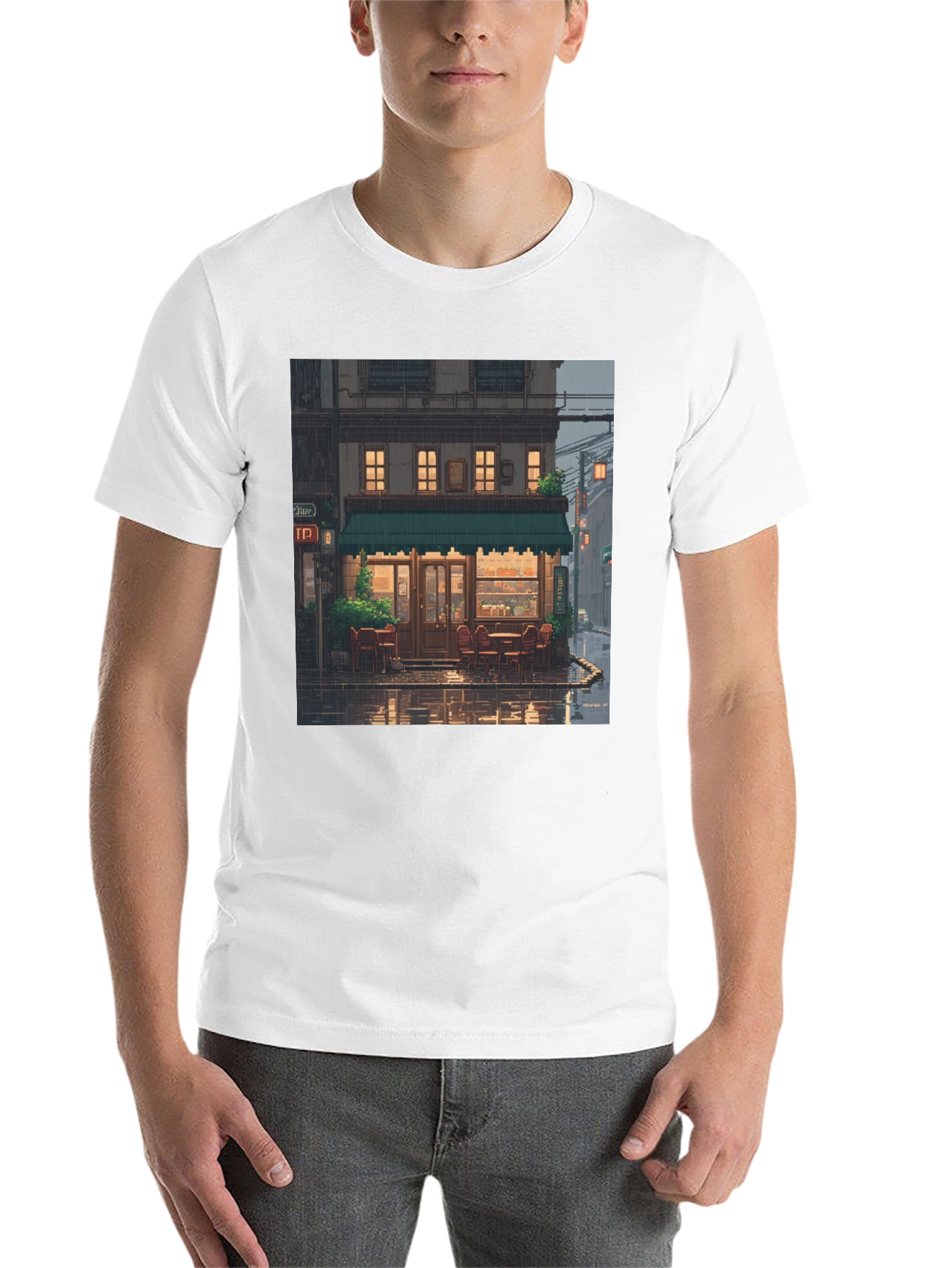 Black Rainy Day Cafe T-Shirt view 14