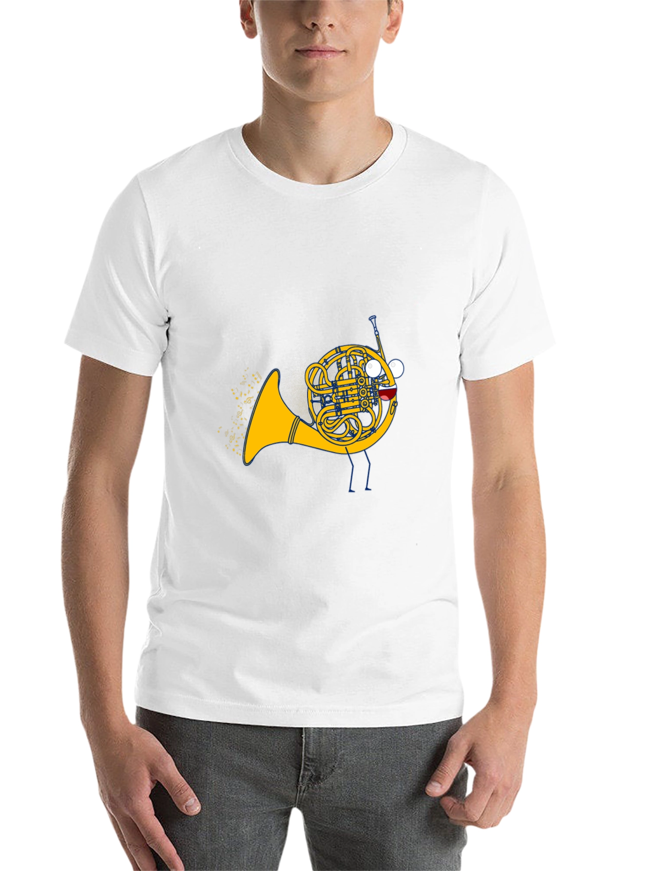 Black Musical French Horn Cartoon T-Shirt view 14