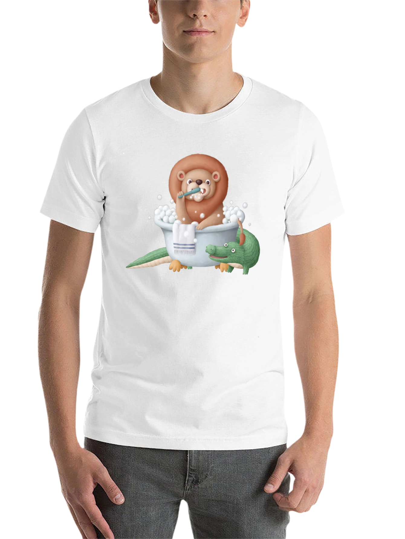 Black Lion and Crocodile Bath Time T-Shirt view 14