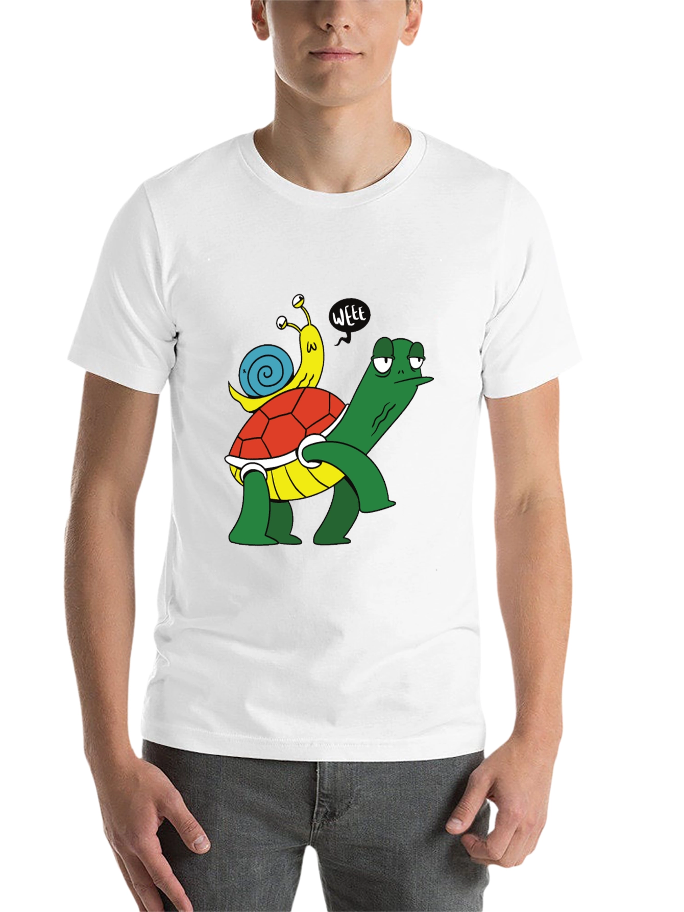 Black Funny Turtle and Snail Cartoon Black T-Shirt view 14