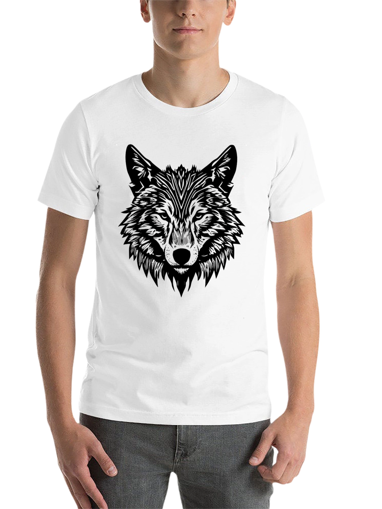 Black Wolf Graphic Print Black T-Shirt for Men view 14