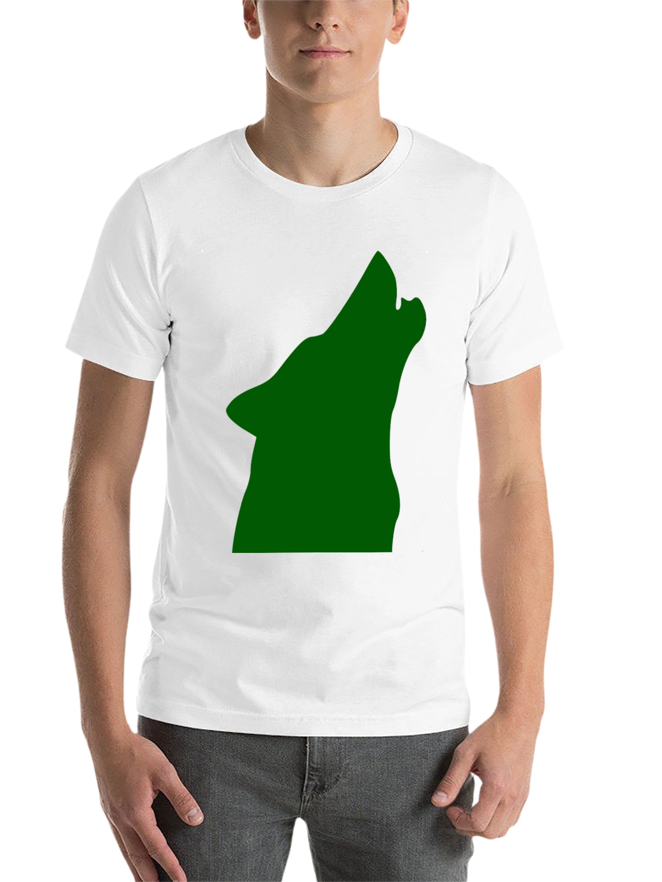 Black Black T-Shirt with Green Howling Wolf Design view 14