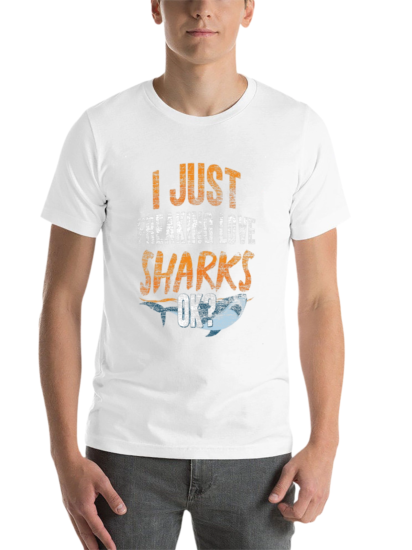 Black I Just Freaking Love Sharks Men's Black T-Shirt view 14