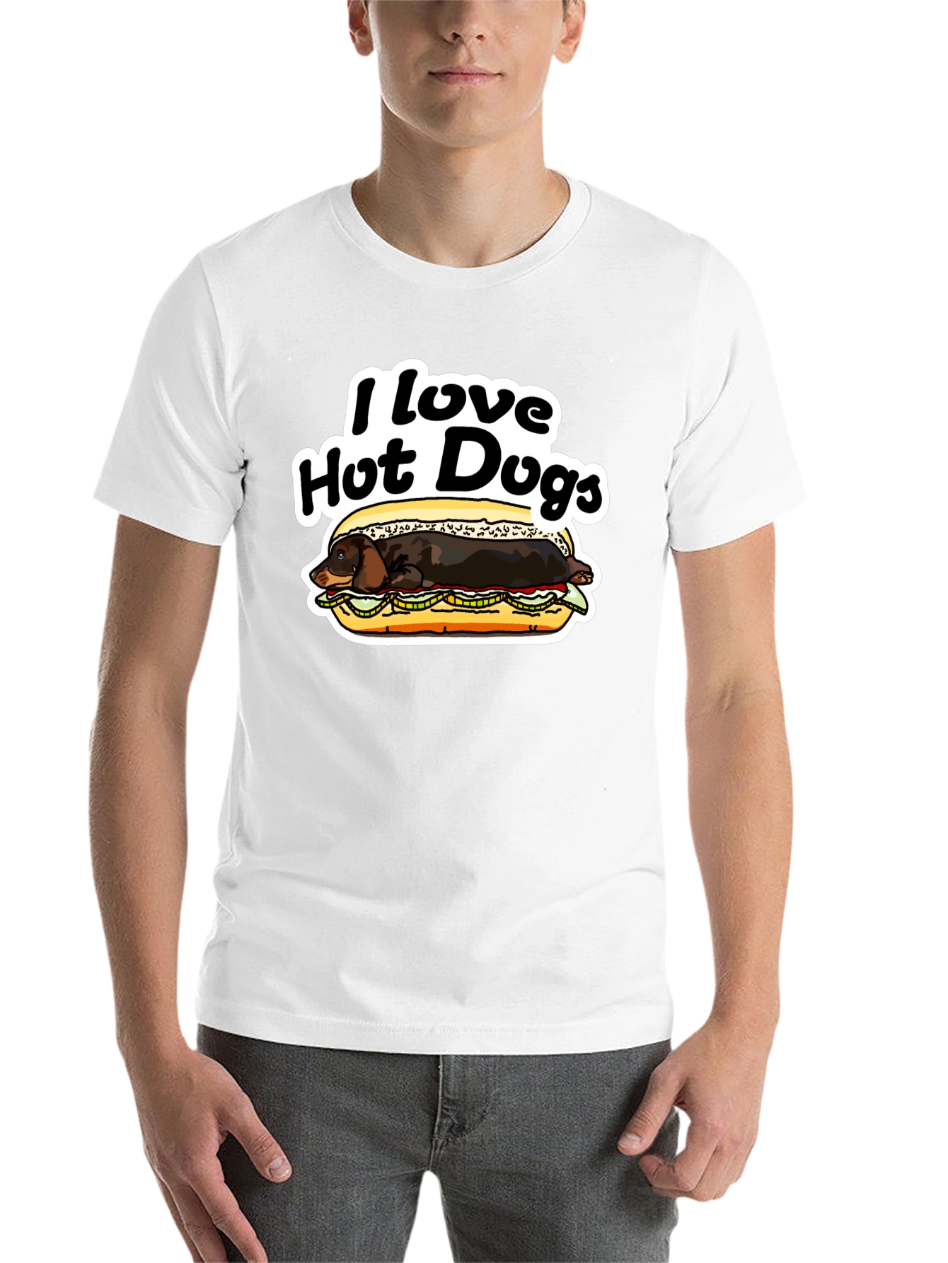 Black I Love Hot Dogs T-Shirt Dachshund Humor Tee view 14