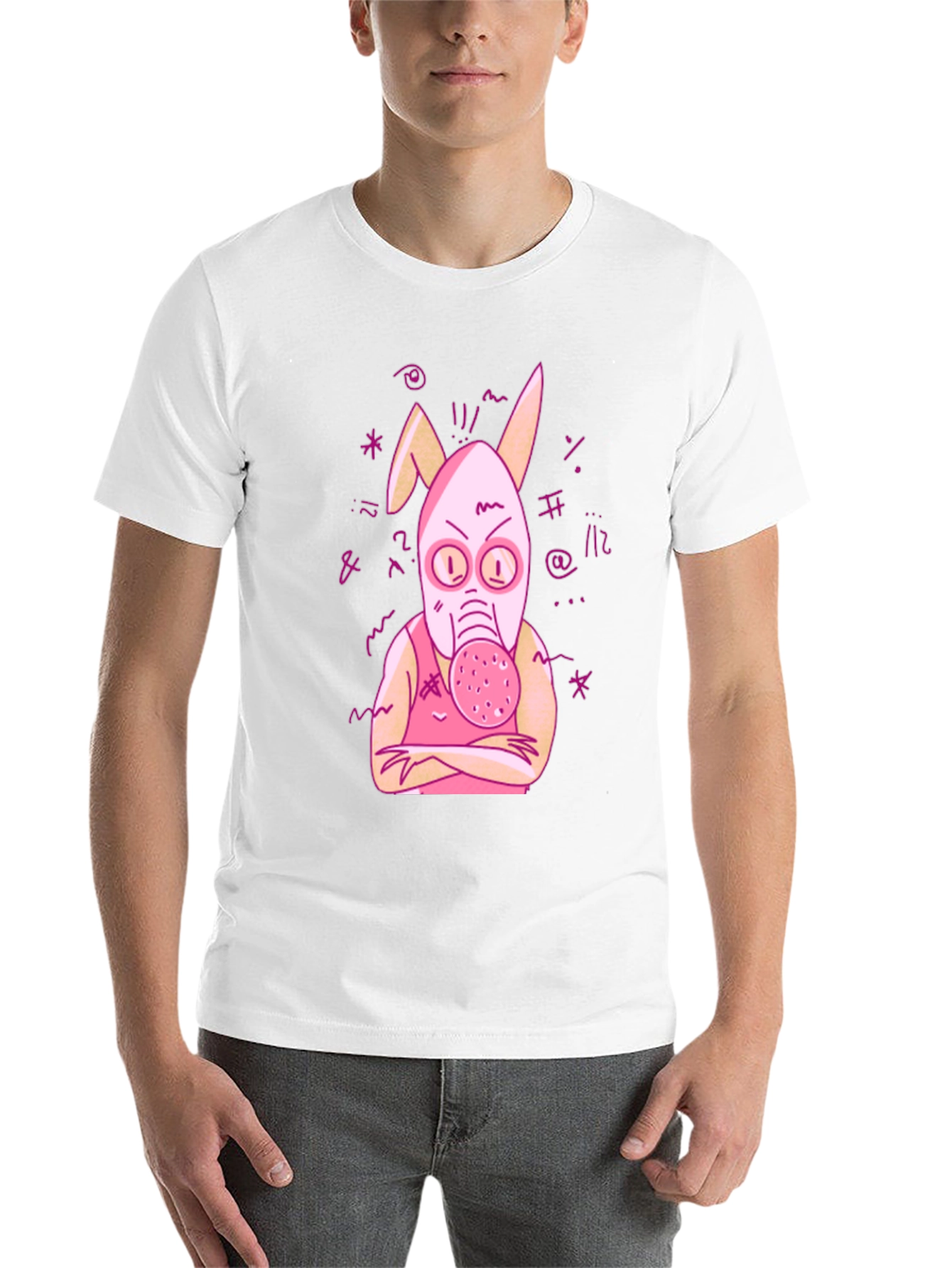 Black Unique Graphic Tee - Pink Bunny Gas Mask Design view 14