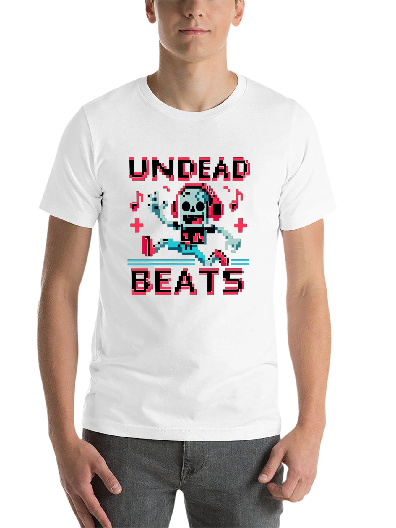 Black Undead Beats Pixel Art Graphic T-Shirt view 14
