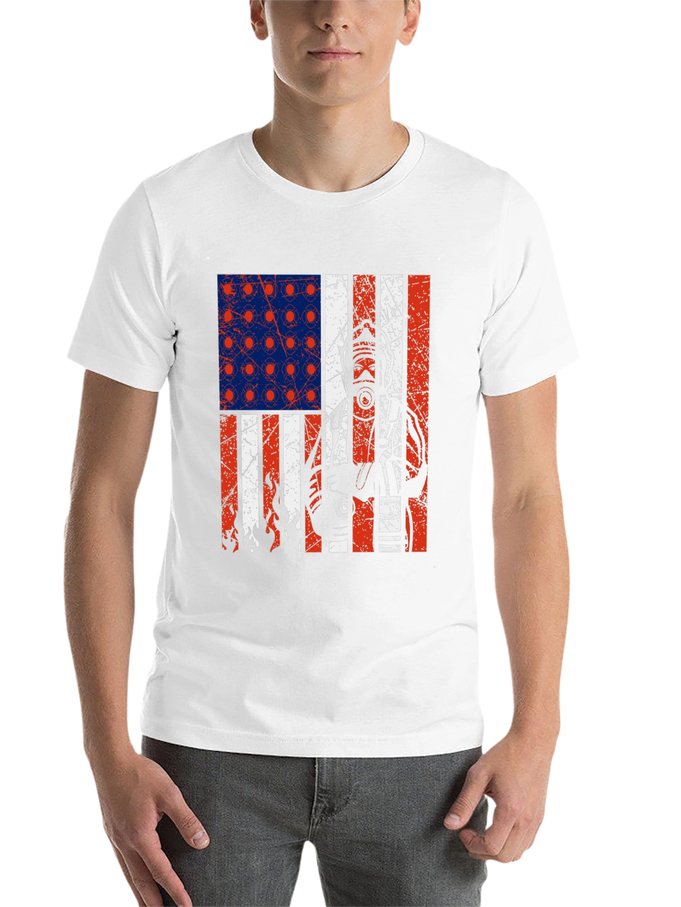 Black Firefighter American Flag Graphic T-Shirt view 14