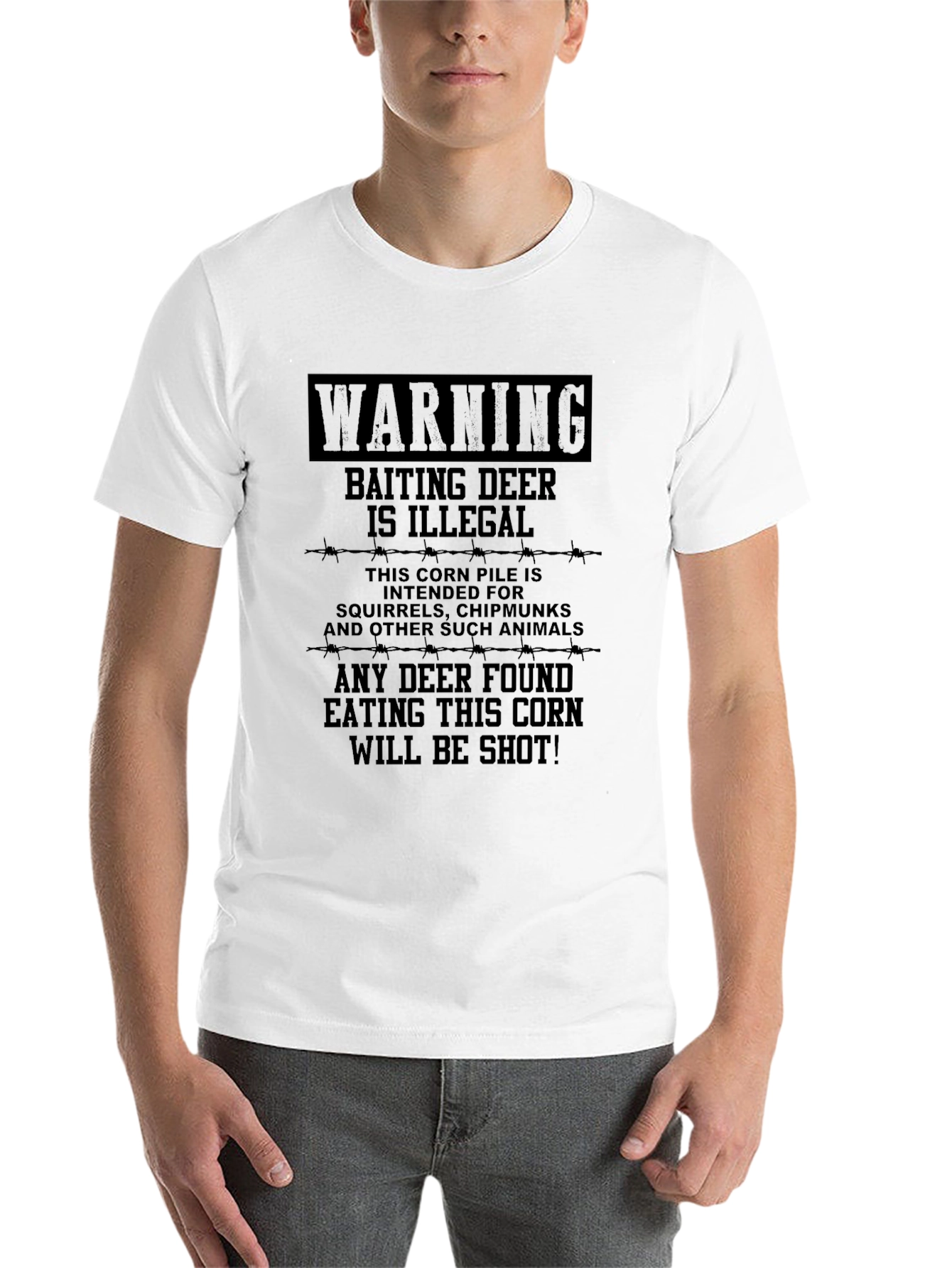 Black Warning Baiting Deer Illegal Humor T-Shirt view 14