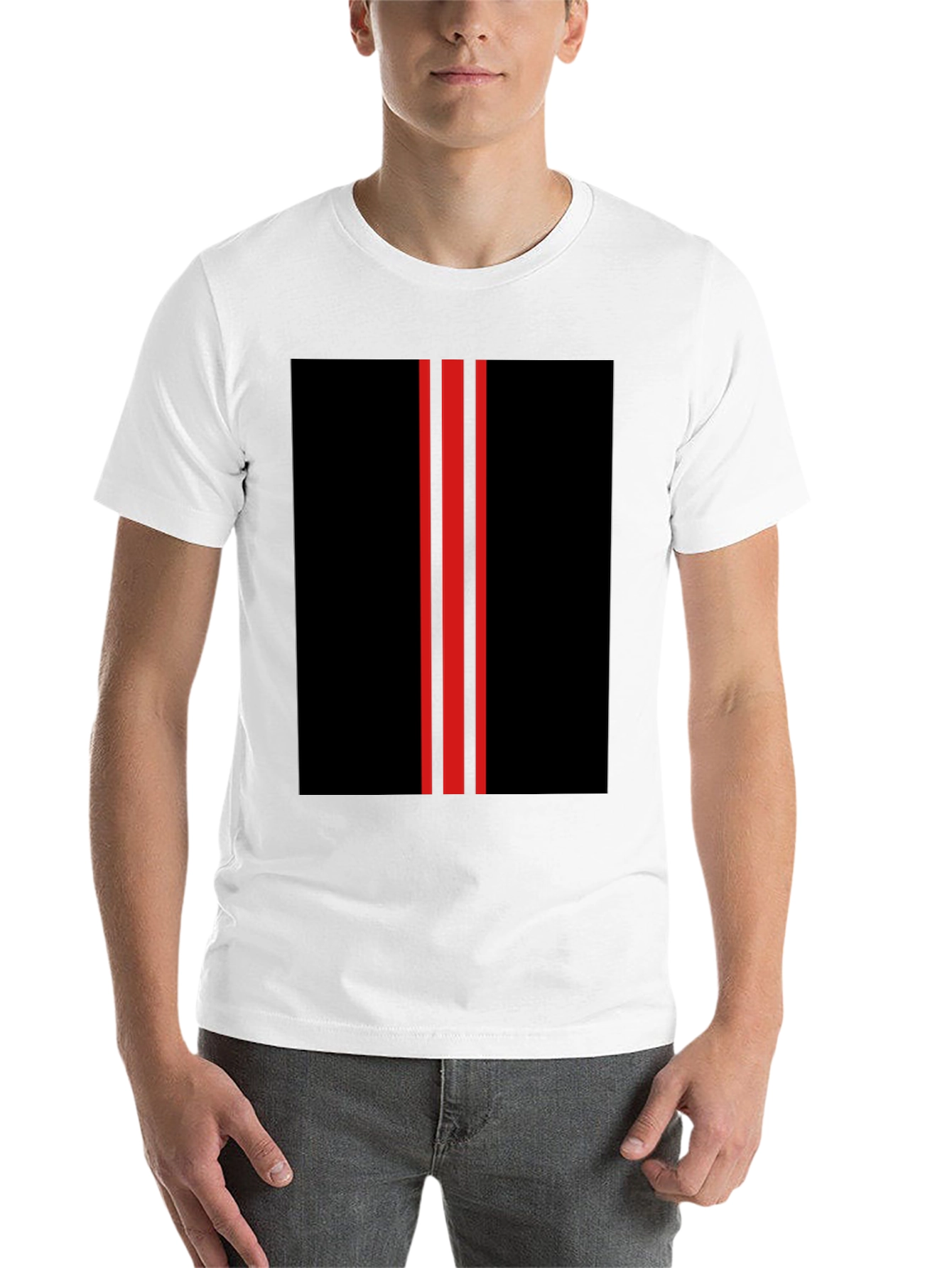Black Black T-Shirt with Red Racing Stripes Design view 14
