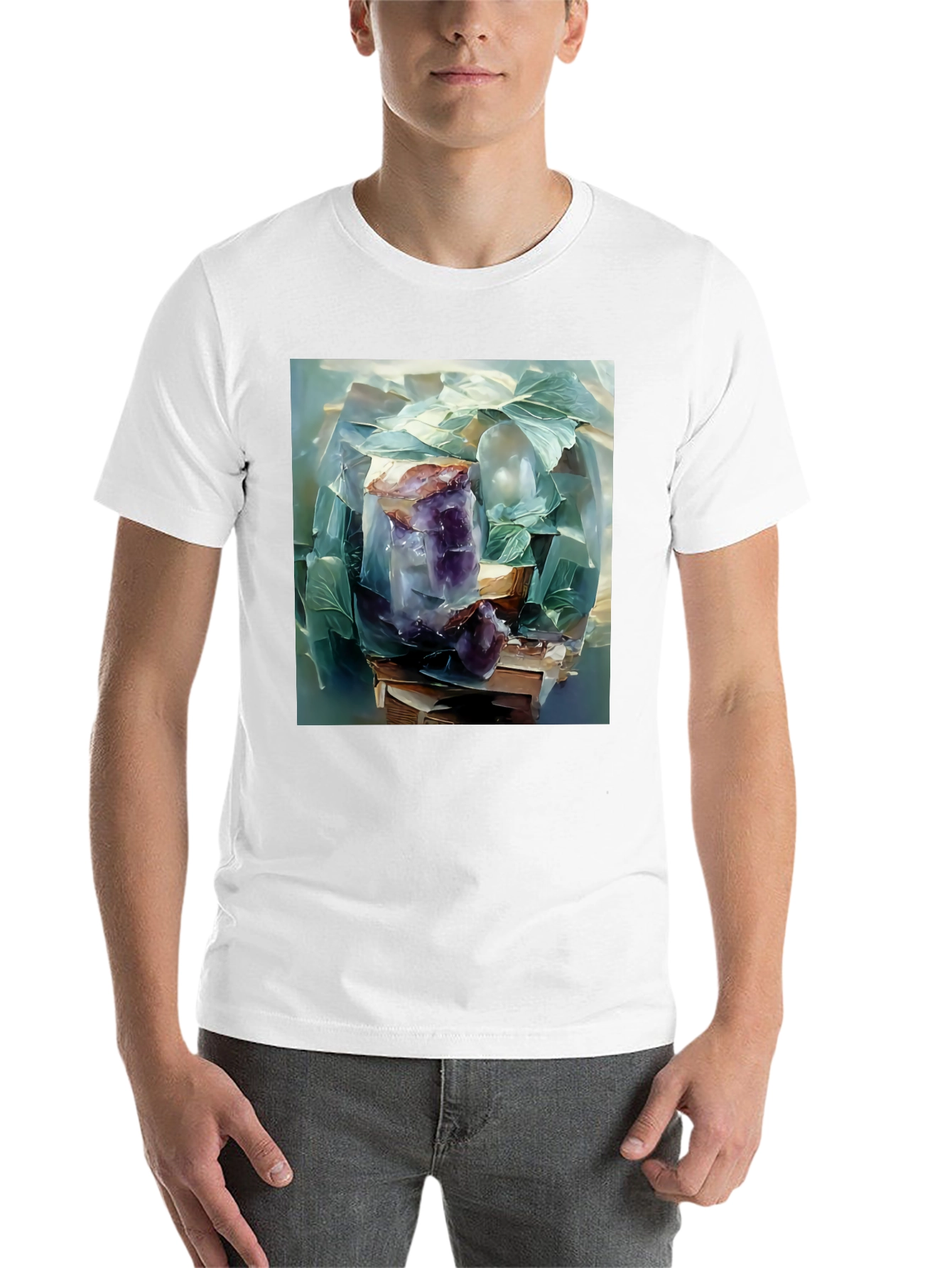 Black Amethyst Crystal Stack T-Shirt - Artistic Graphic Tee view 14