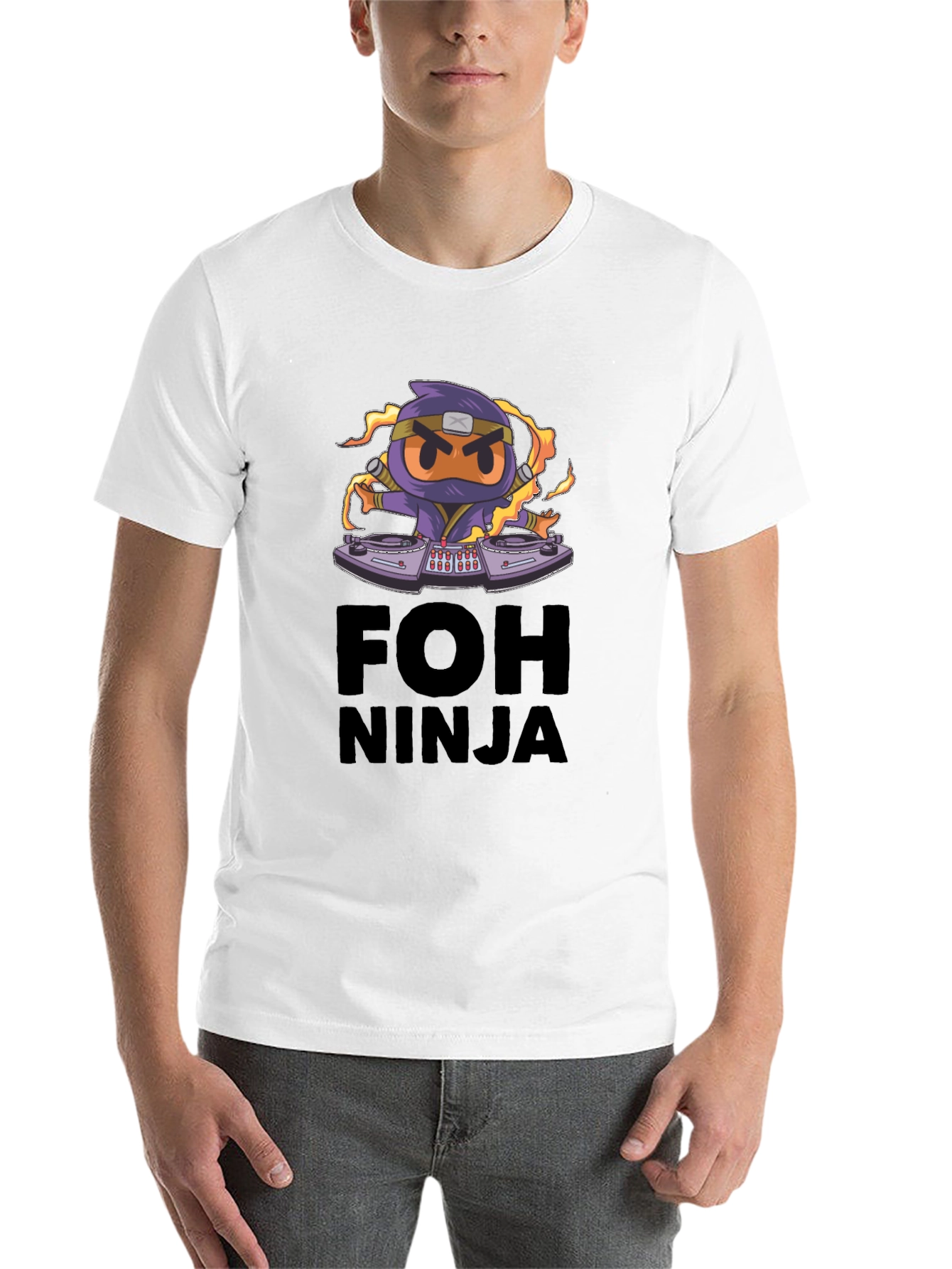 Black FOH Ninja Graphic Tee - Cool DJ Cartoon view 14